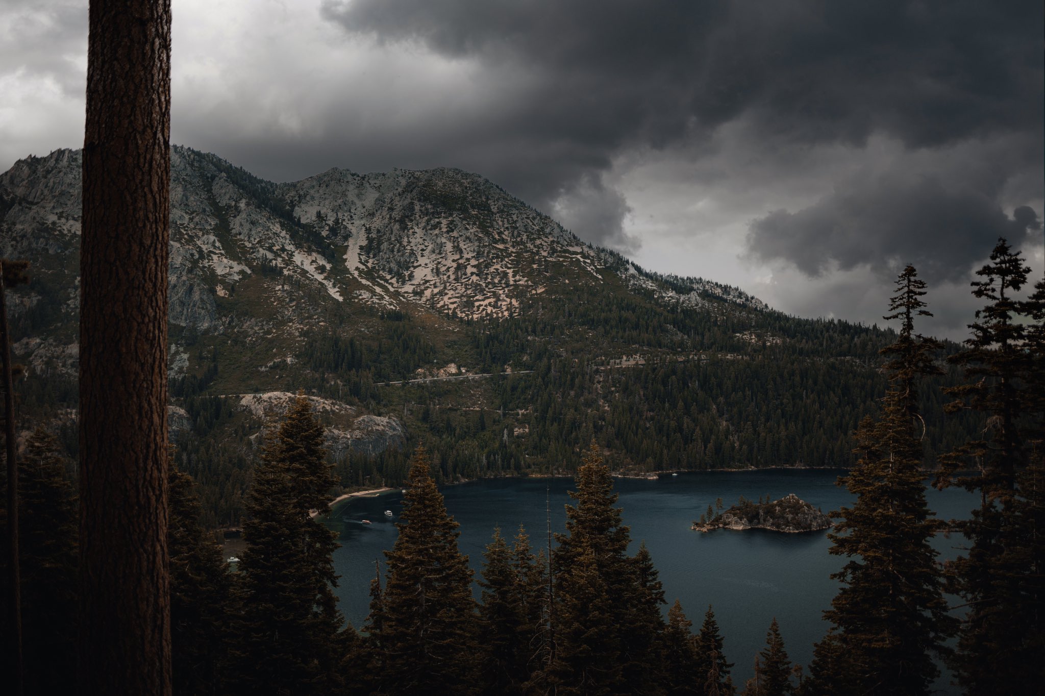 Landscape Mountains Snowy Mountain Pine Trees Forest Nature Lake Clouds Overcast 2048x1364