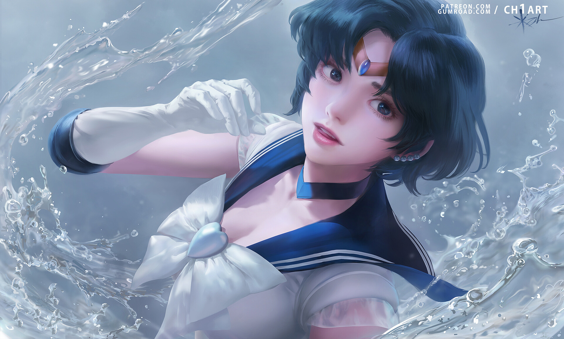 Seunghee Lee Sailor Mercury Digital Art ArtStation Sailor Moon Anime Girls 1920x1156