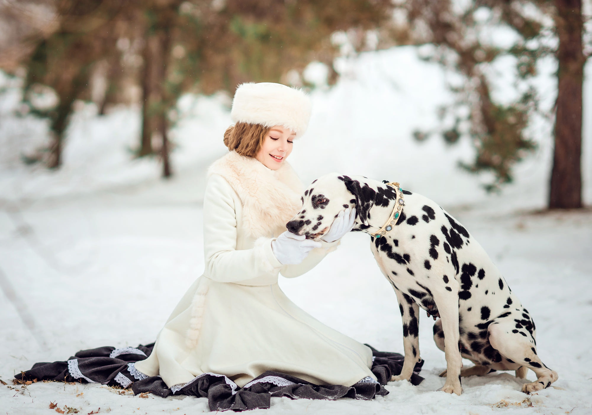 Winter Dog Girl Dalmatian Coat Woman Hat 2000x1403