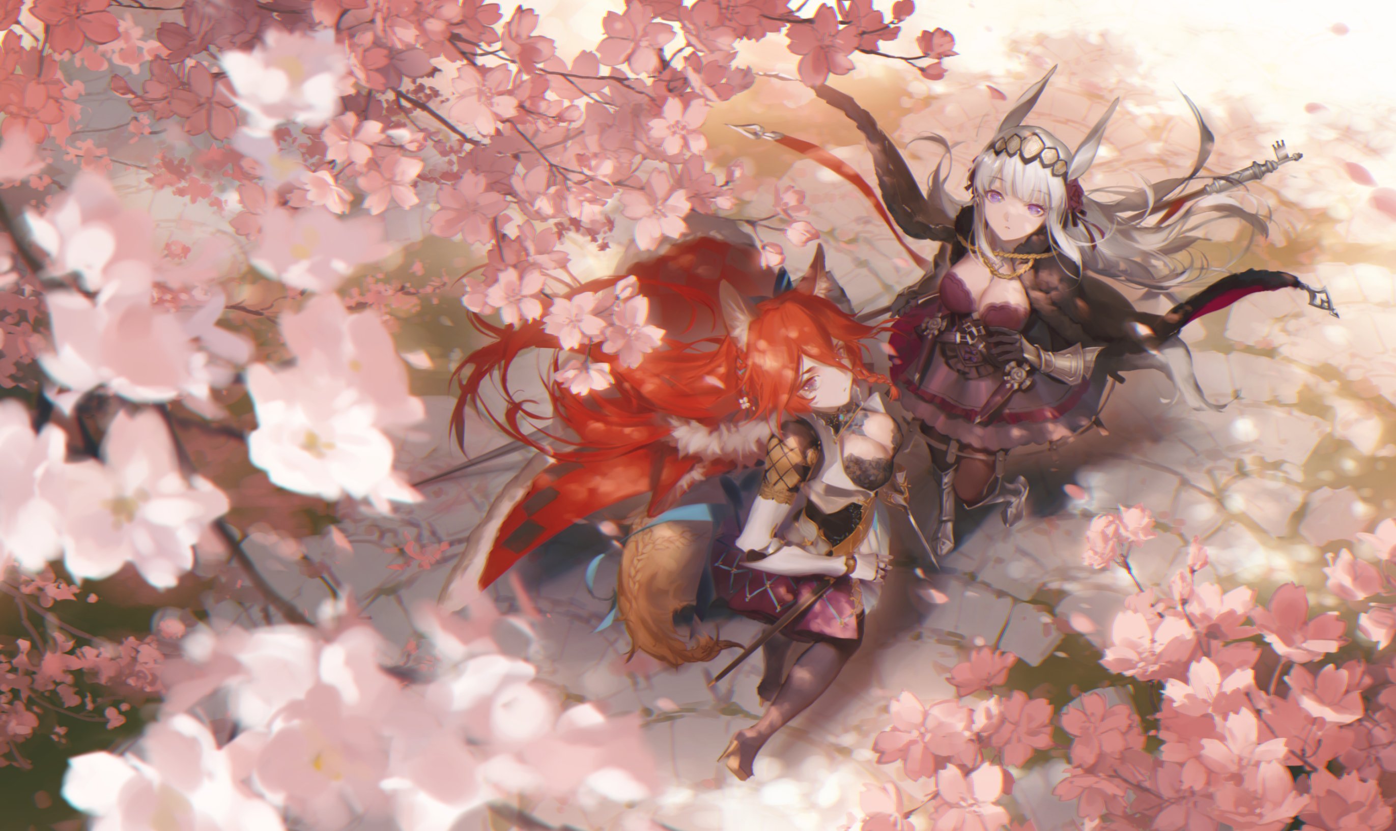 Anime Anime Girls Recneps SAiS Artwork Red Pride Of Eden Cherry Blossom Animal Ears 2743x1633