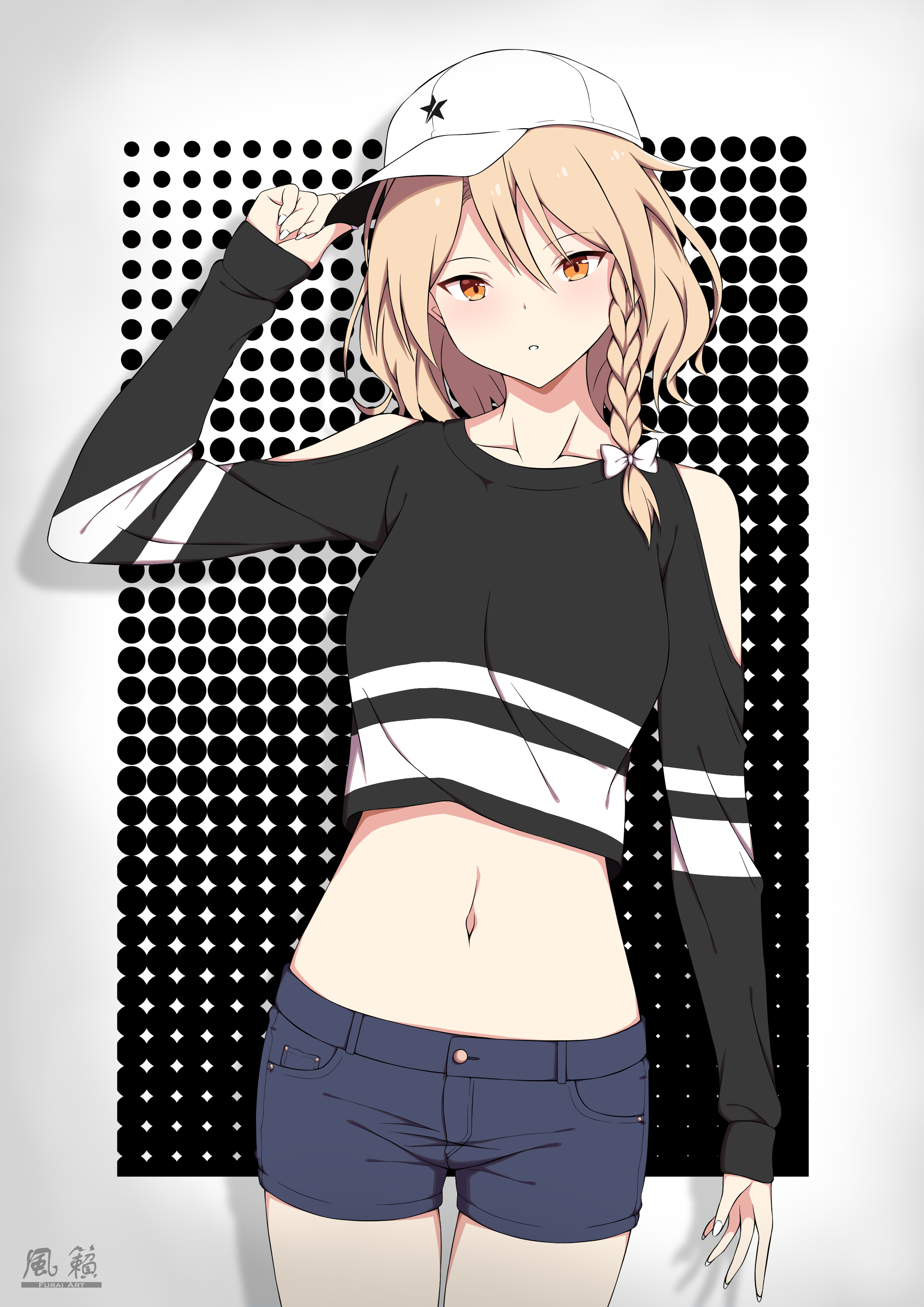 Hat Crop Top Shorts Digital 2D Digital Art Anime Anime Girls Blonde Braided  Hair Short Hair Furai Wallpaper  Resolution2480x3508  ID1272344   wallhacom
