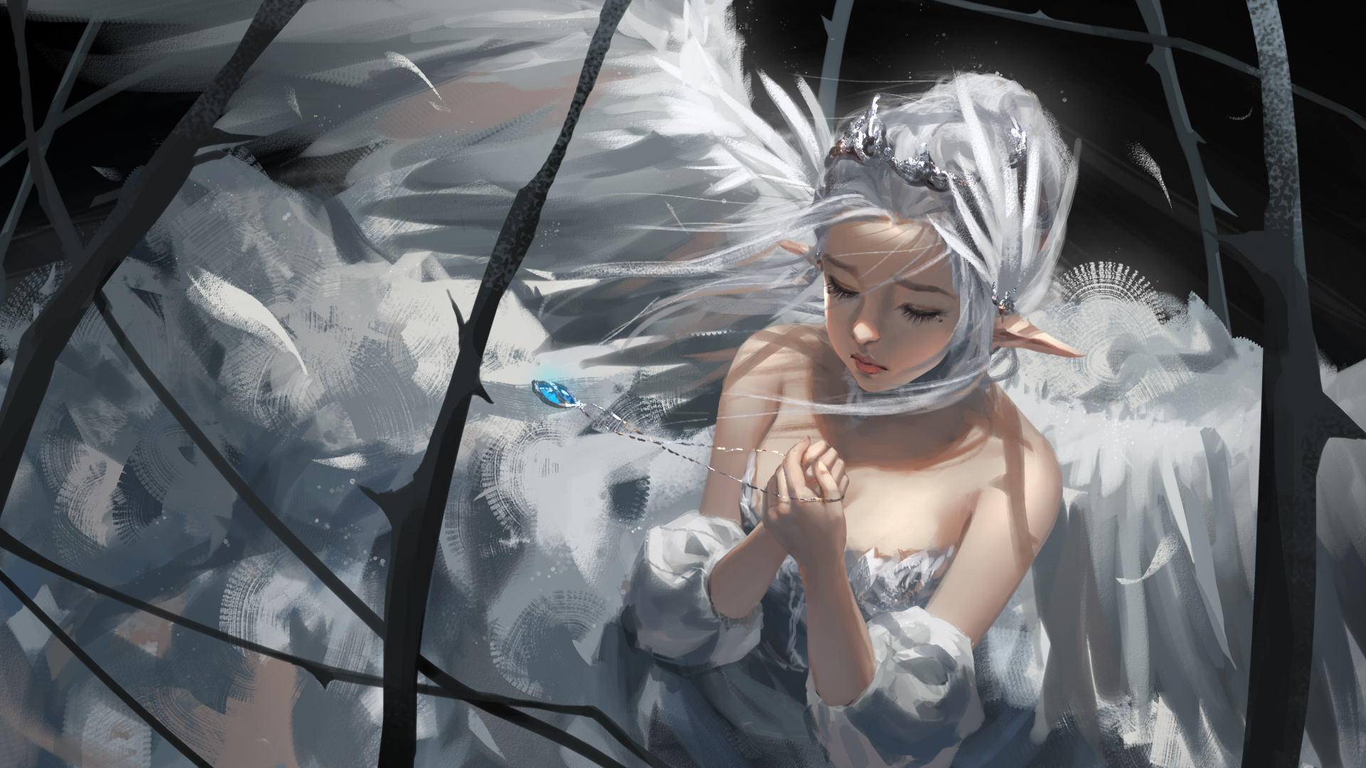 Girl Warrior Anime Painting High Contrast WLOP 1920x1080