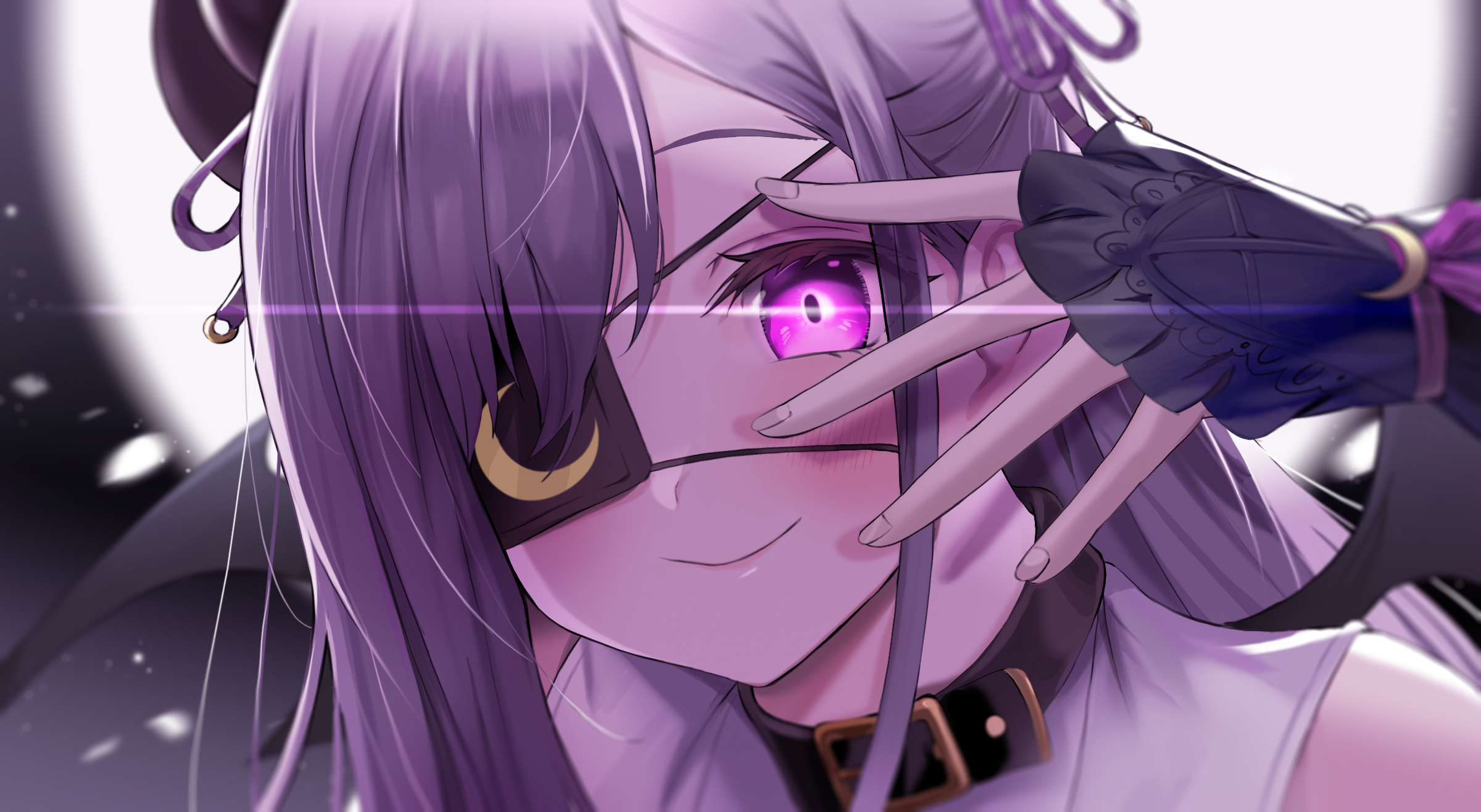 anime teen girl with dark hair and purple eyes