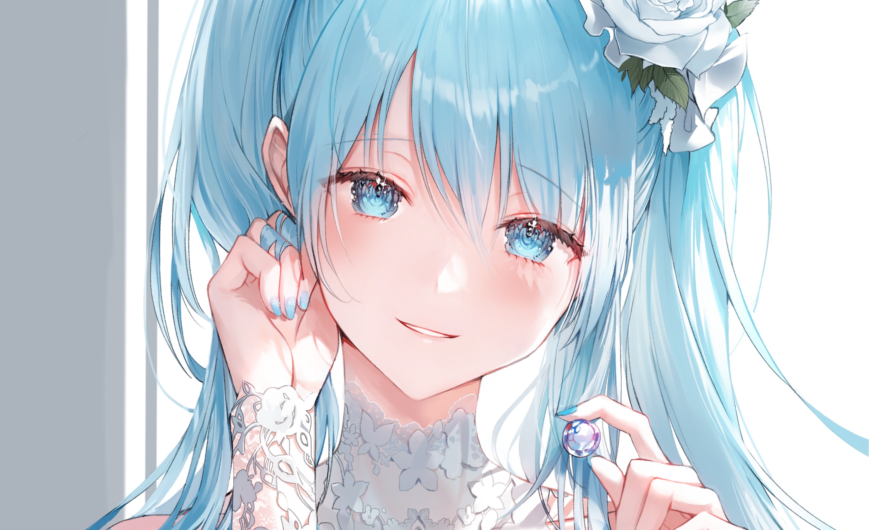 Anime Anime Girls 2SHAM Artwork Blue Hair Blue Eyes Smiling Hatsune Miku 2771x1689