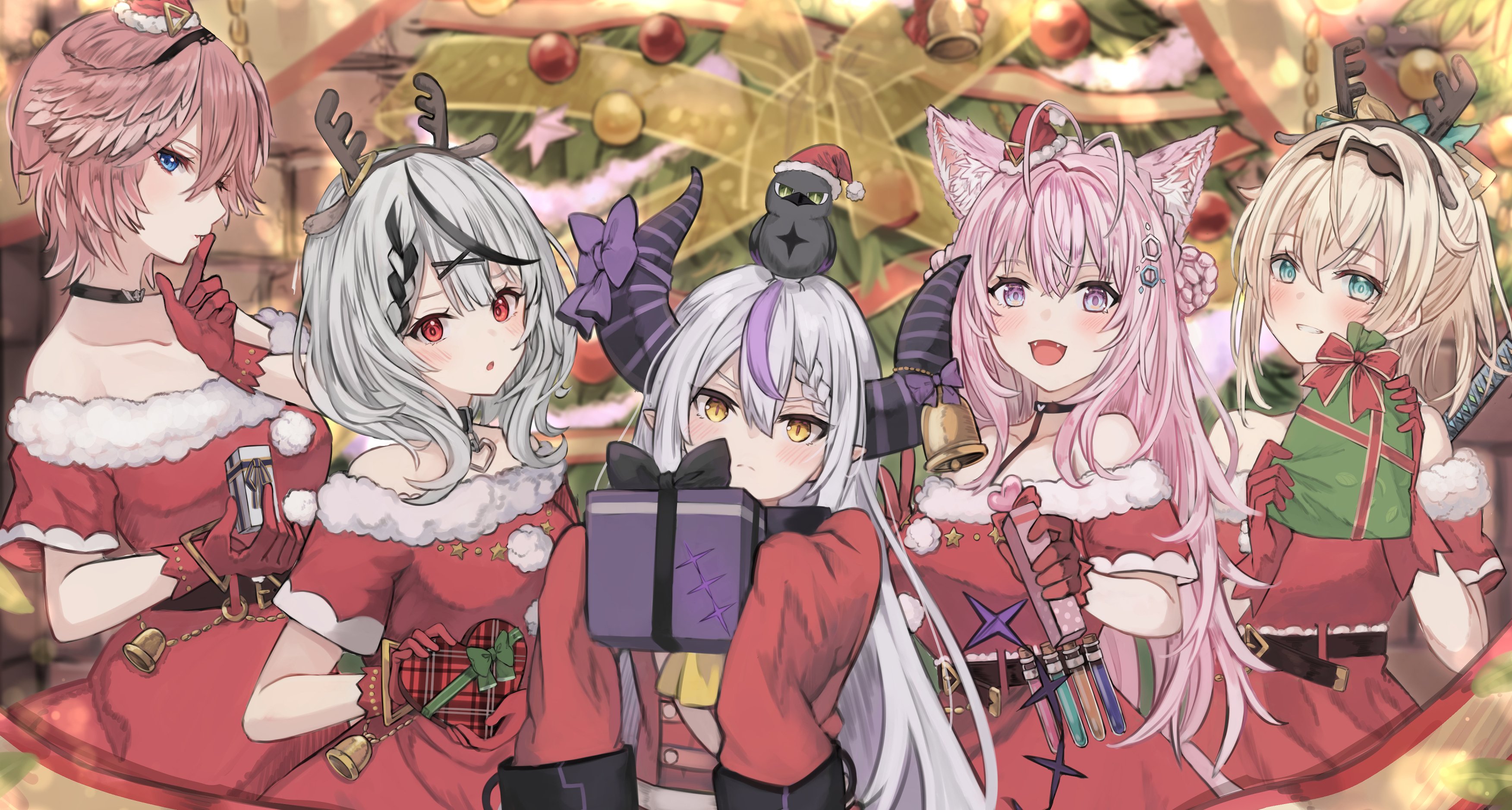 Anime Anime Girls Hololive Virtual Youtuber Christmas Christmas Clothes Christmas Presents Animal Ea 3504x1878