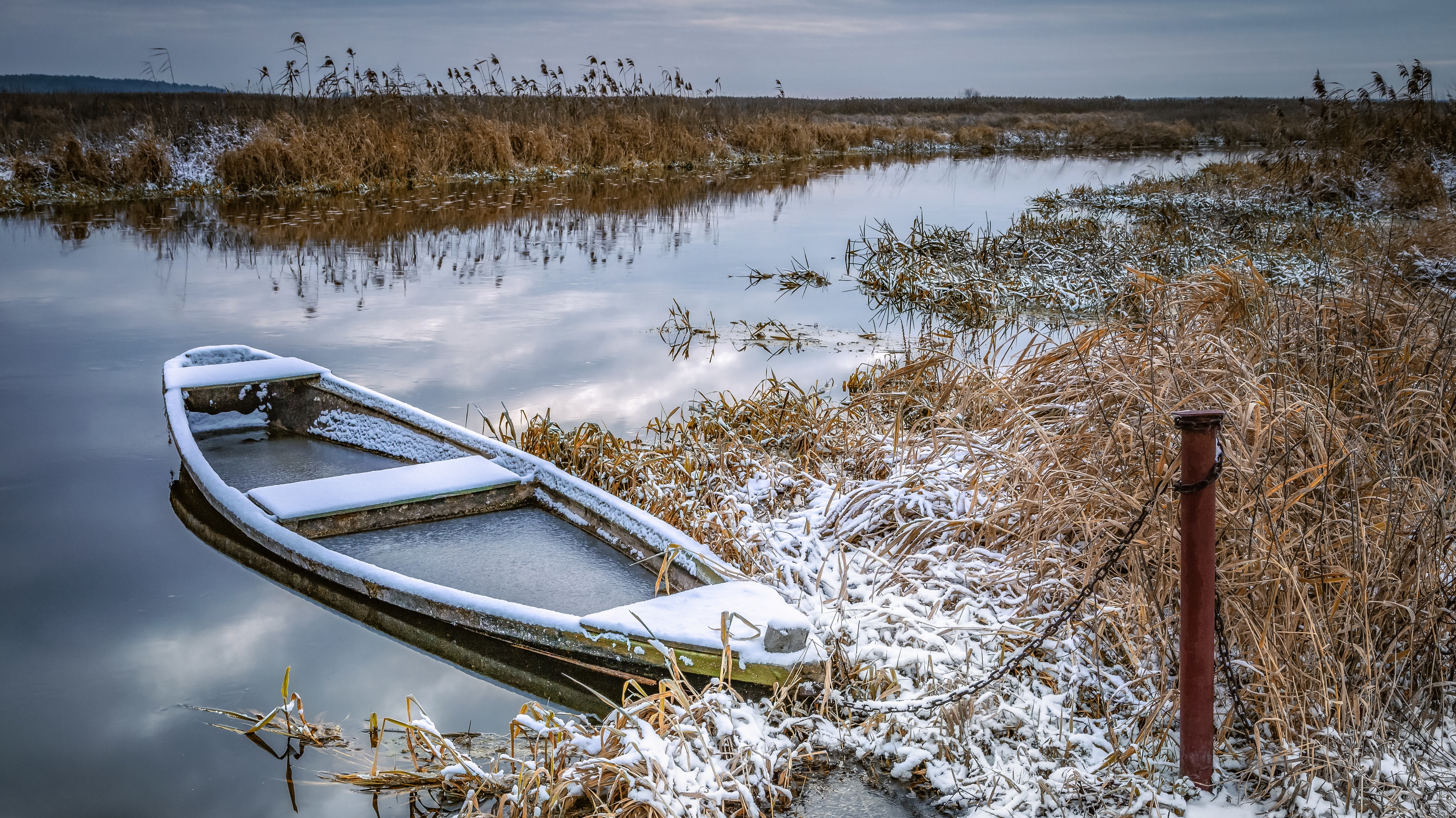 Winter Boat Vehicle Frost Cold Snow Ice Nature Outdoors 3840x2160