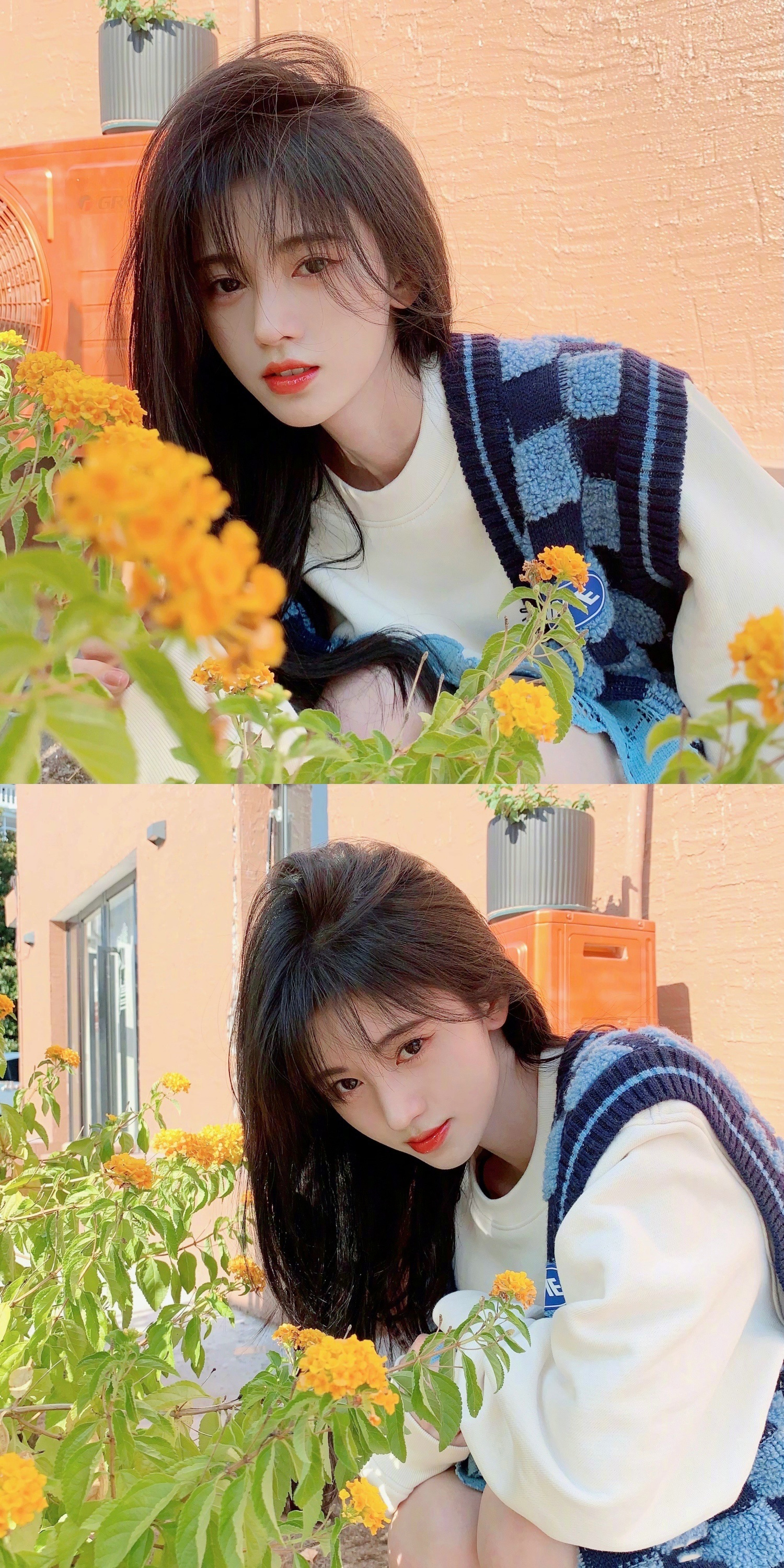 Kiku Ju Jingyi Actress Singer Women Chinese Asian Long Hair Sweater Yellow Flower 1500x3000