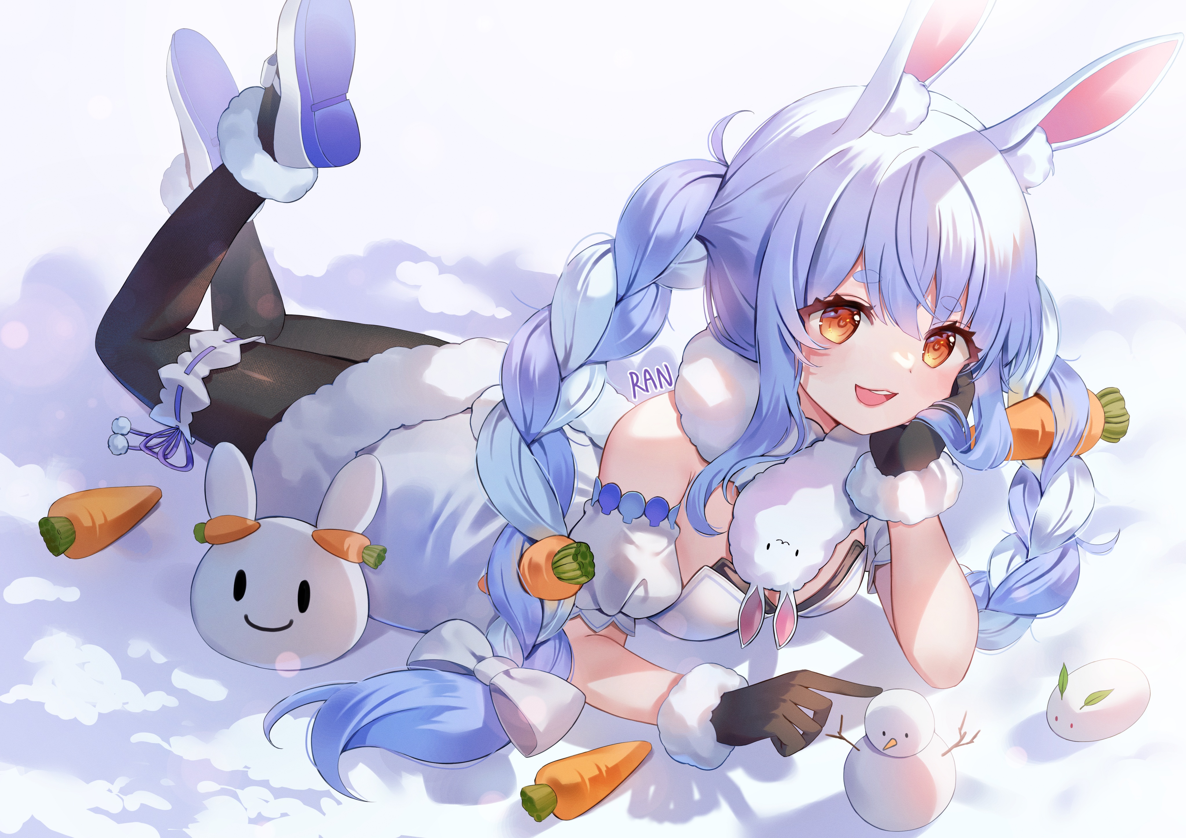 Anime Anime Girls Ranchan Artwork Hololive Usada Pekora Bunny Girl Braids Snow 4093x2894