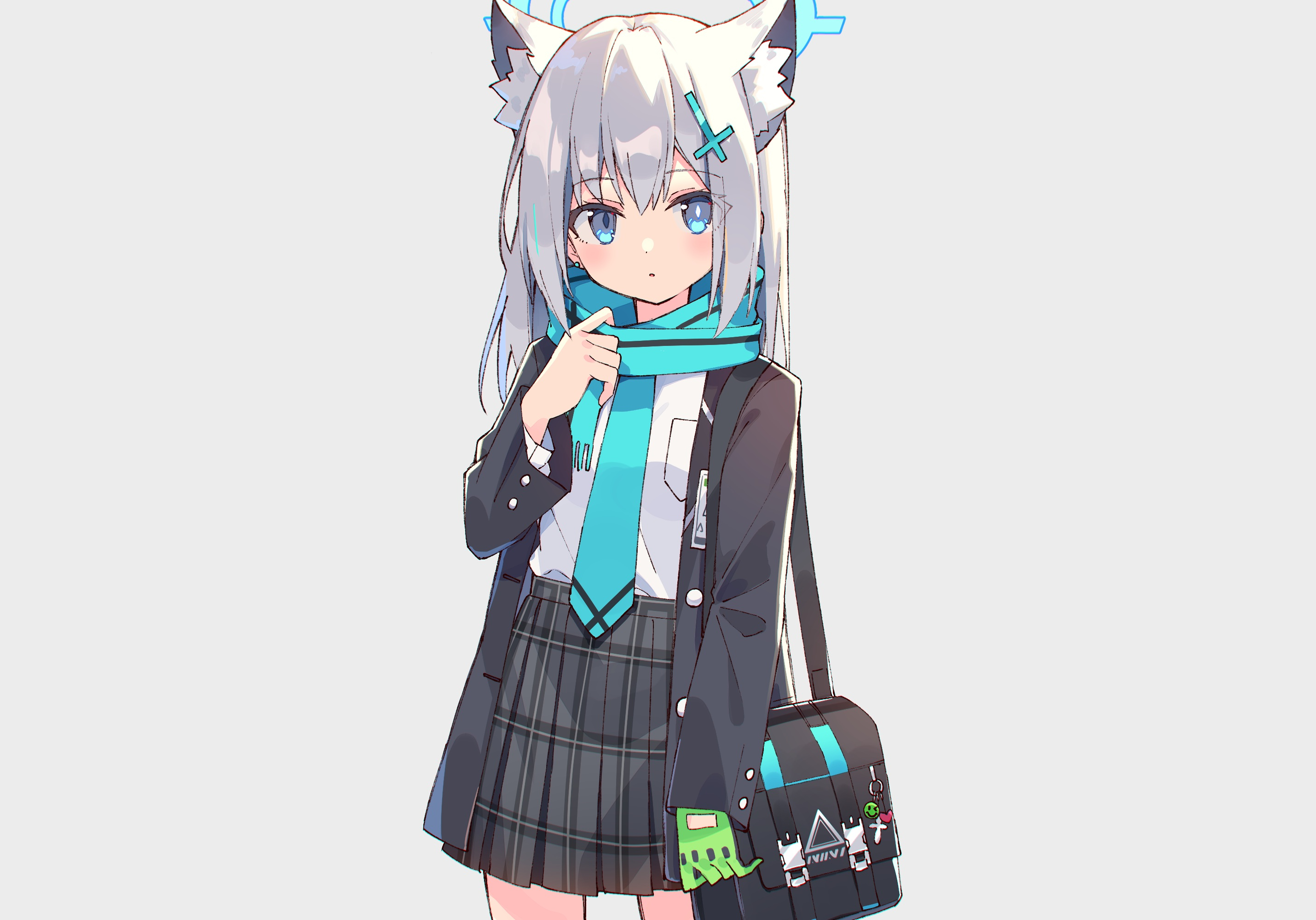 Anime Anime Girls Artwork Illustration School Uniform Schoolbags Missing Glove Scarf Skirt White Hai 2860x2000