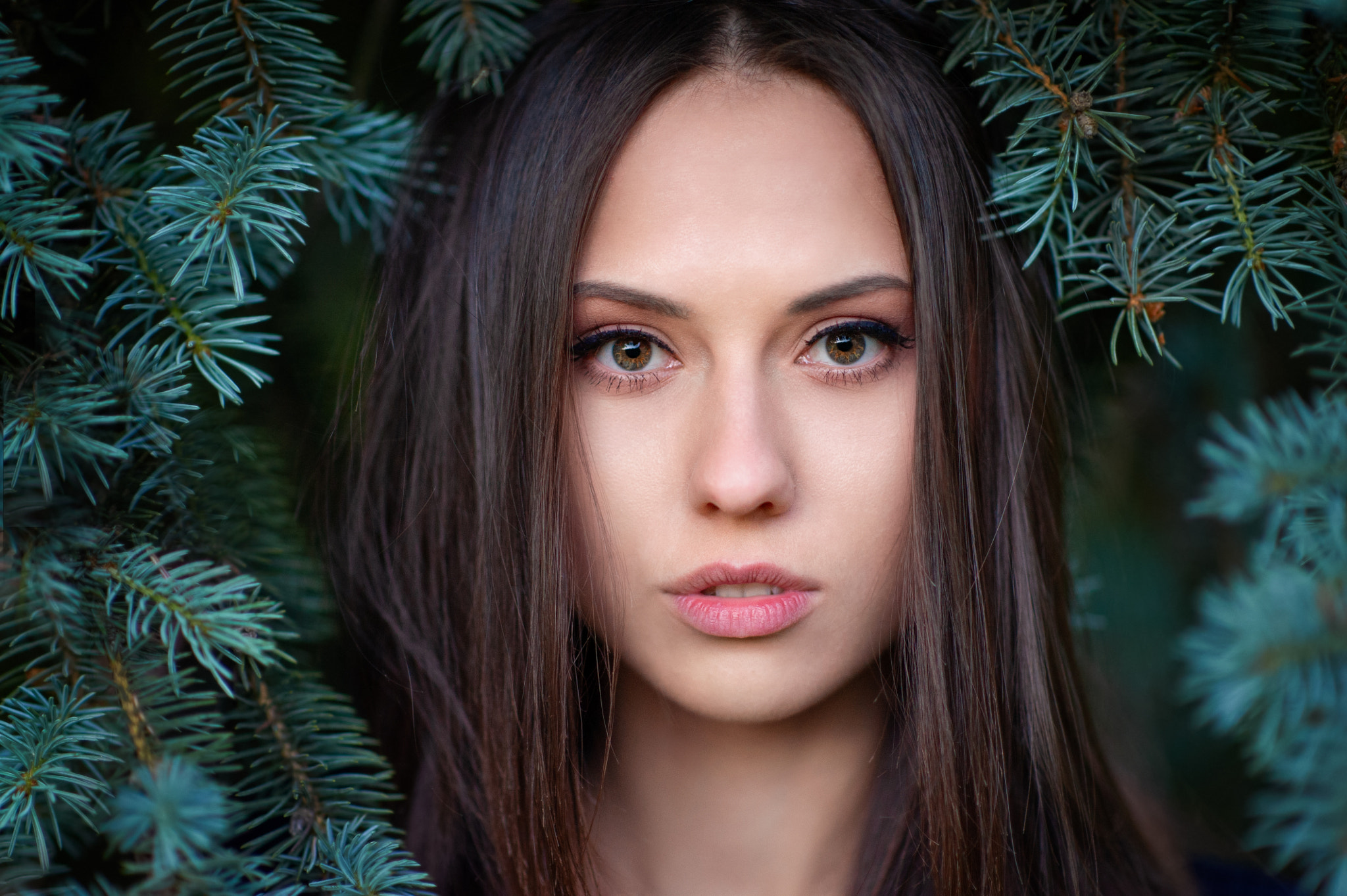 Maxim Maximov Women Catherine Timokhina Brunette Long Hair Makeup Eyeliner Looking At Viewer Brown E 2048x1363