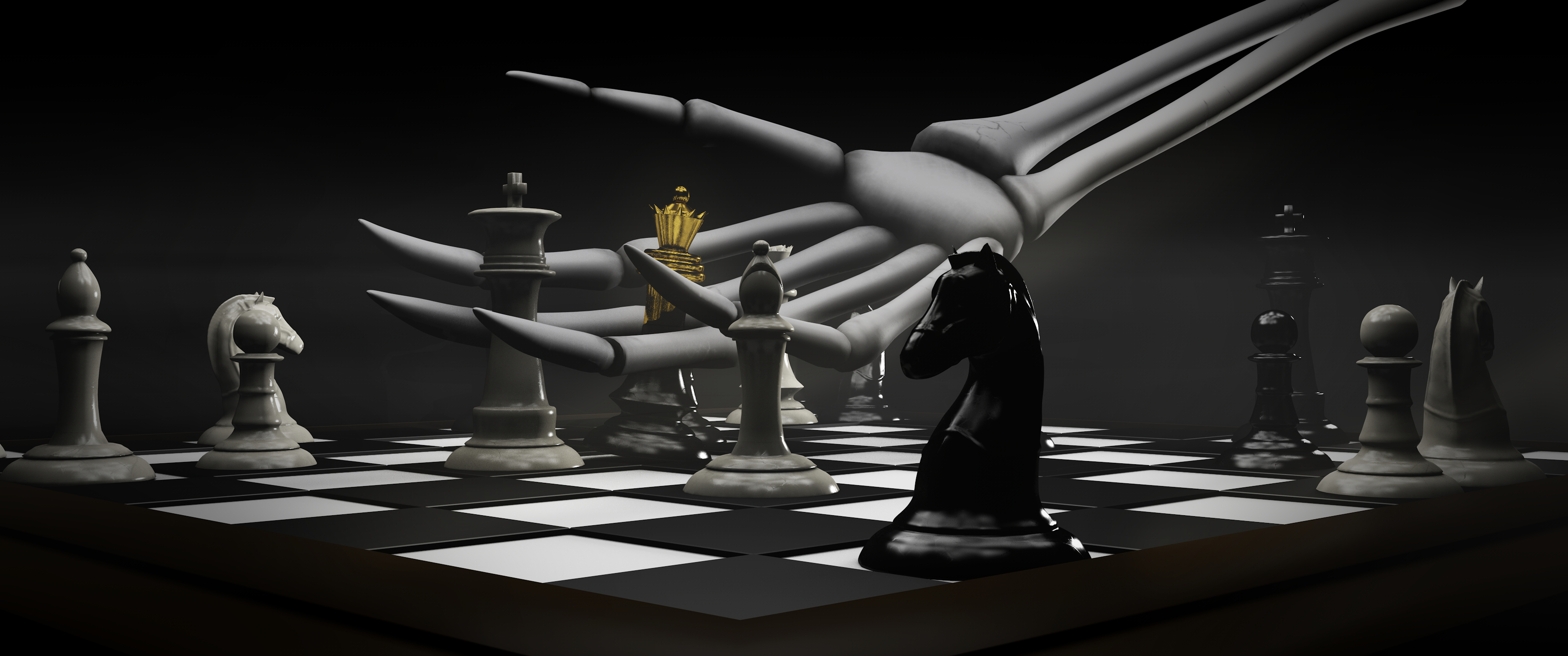 Chess Cinema 4D 3D Graphics Skeleton 3440x1440