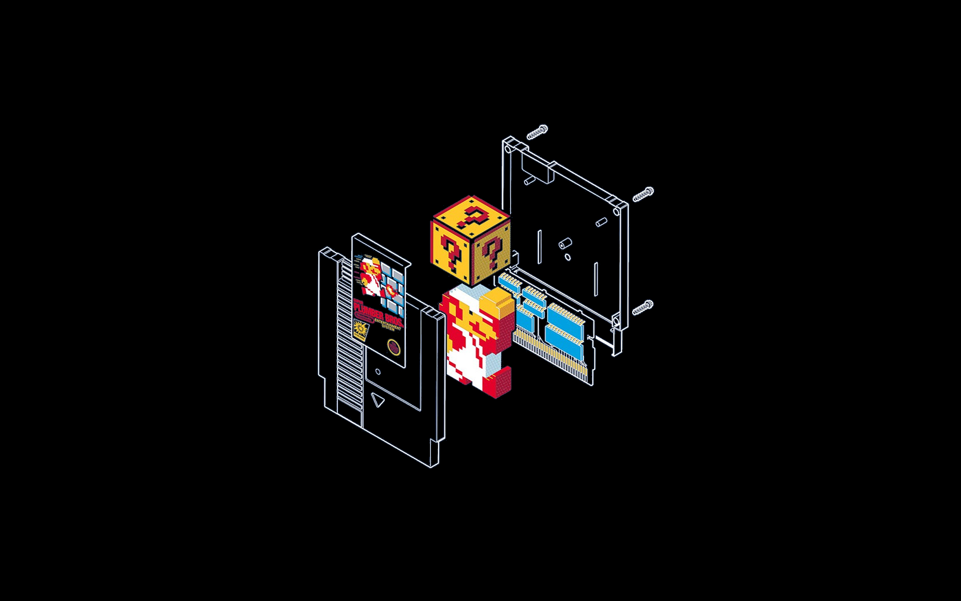Fan Art Super Mario Nintendo Video Games Schematic Video Game Art 3D Blocks Simple Background Black  1920x1200