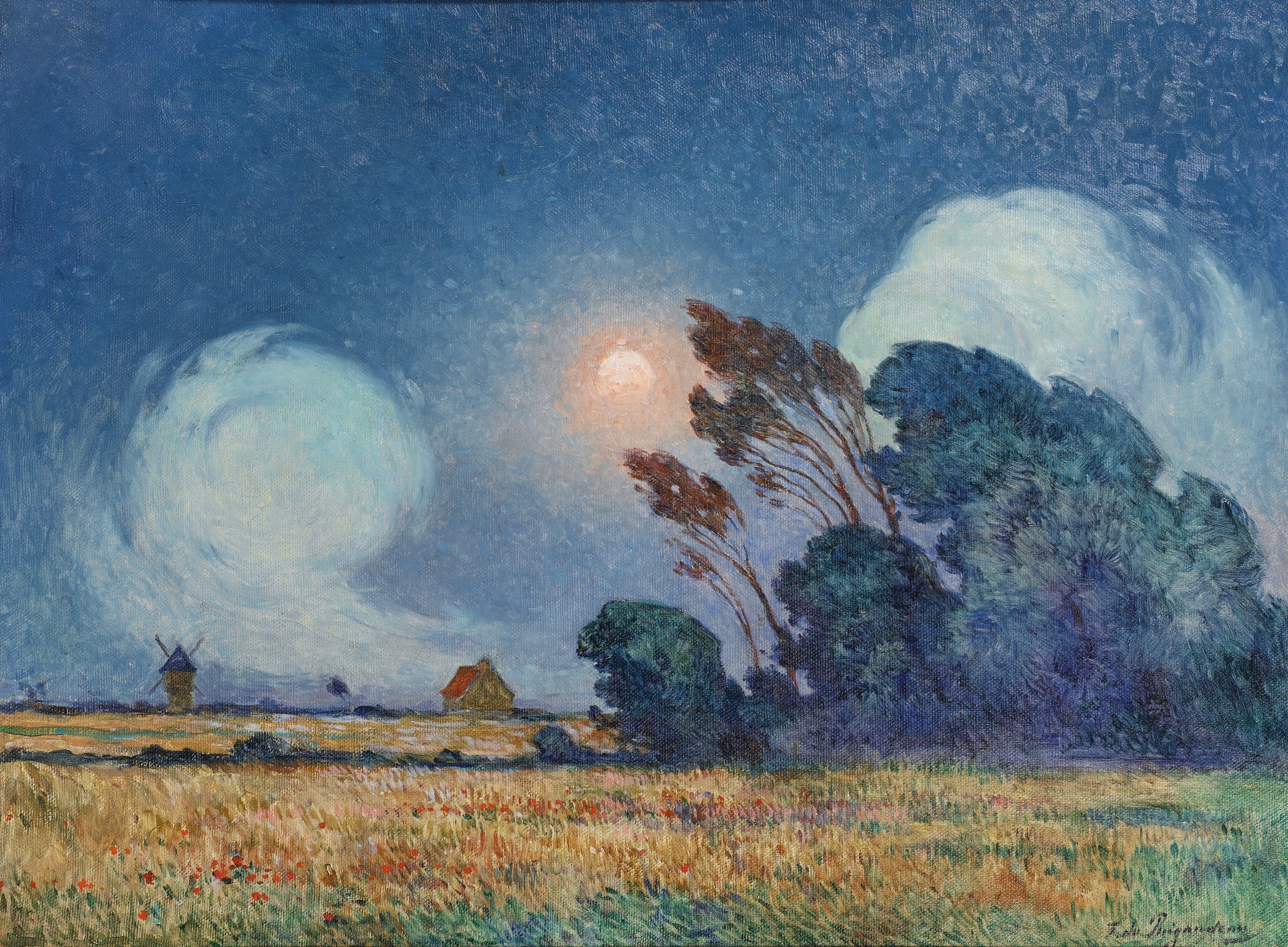 Ferdinand Loyen Du Puigaudeau Impressionism Traditional Art Nature Landscape Moonlight Trees Clouds  2000x1470