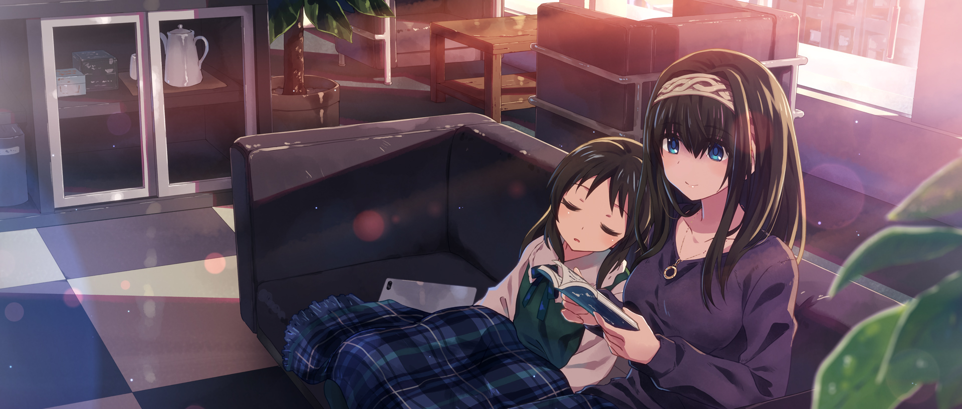 Sagisawa Fumika Arisu Tachibana THE IDOLM STER Anime Girls Artwork Yuuki Tatsuya Reading Sleeping 1920x817