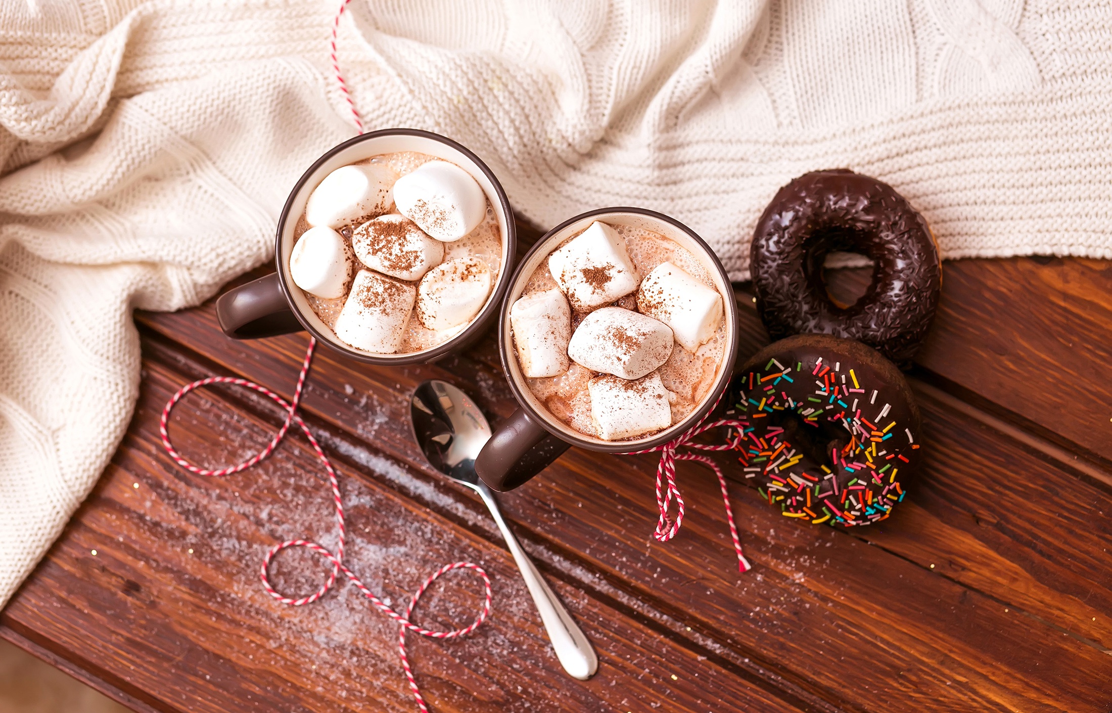 Cup Doughnut Hot Chocolate Marshmallow Still Life 2200x1410