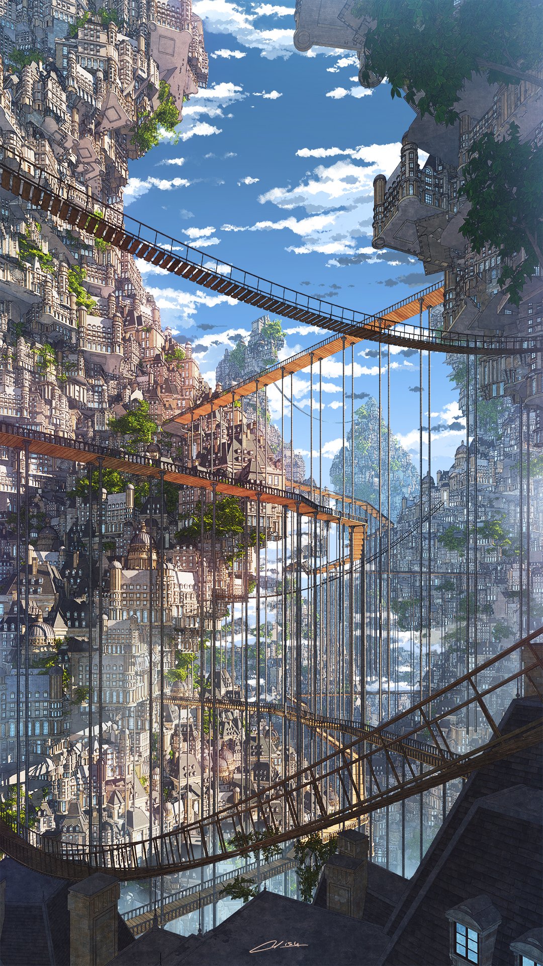 Anime Architecture Sky Wooden Bridge Waisshu 1080x1920