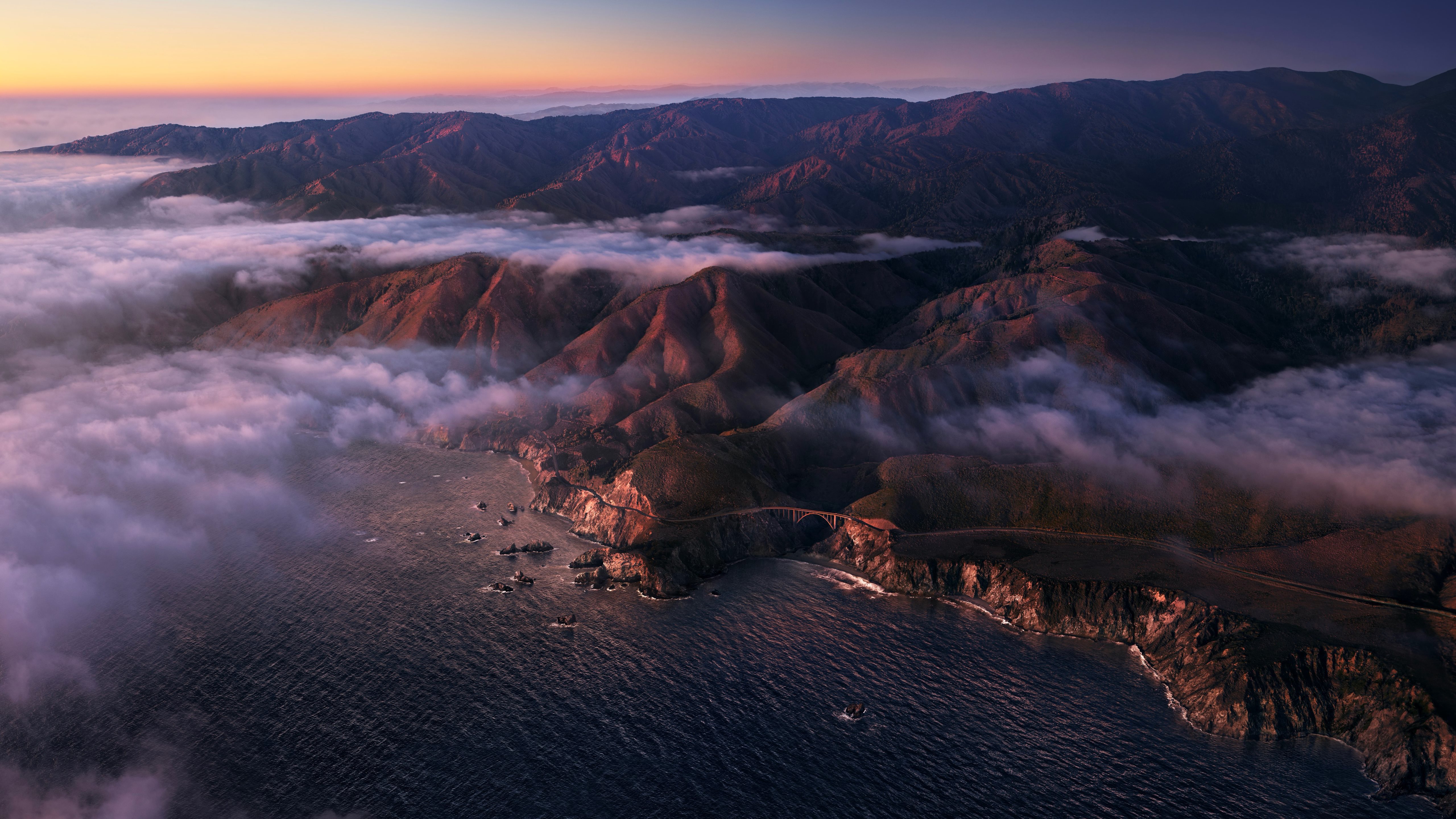 Big Sur Water Sea Landscape Mountains Rocks Nature Clouds Aerial View Sky Coast 5120x2880