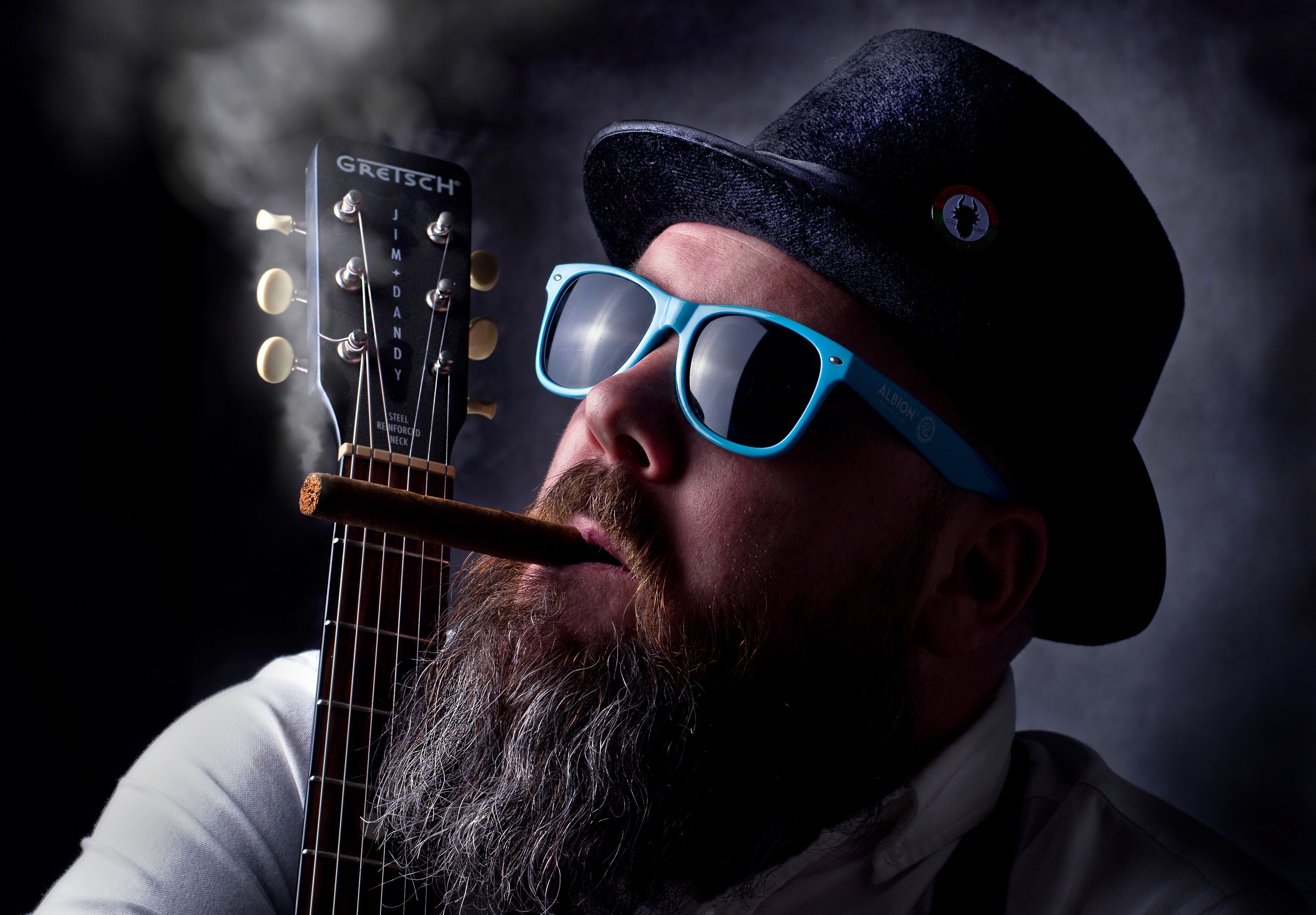 Cigar Guitar Sunglasses Hat Beard Blues 3709x2580