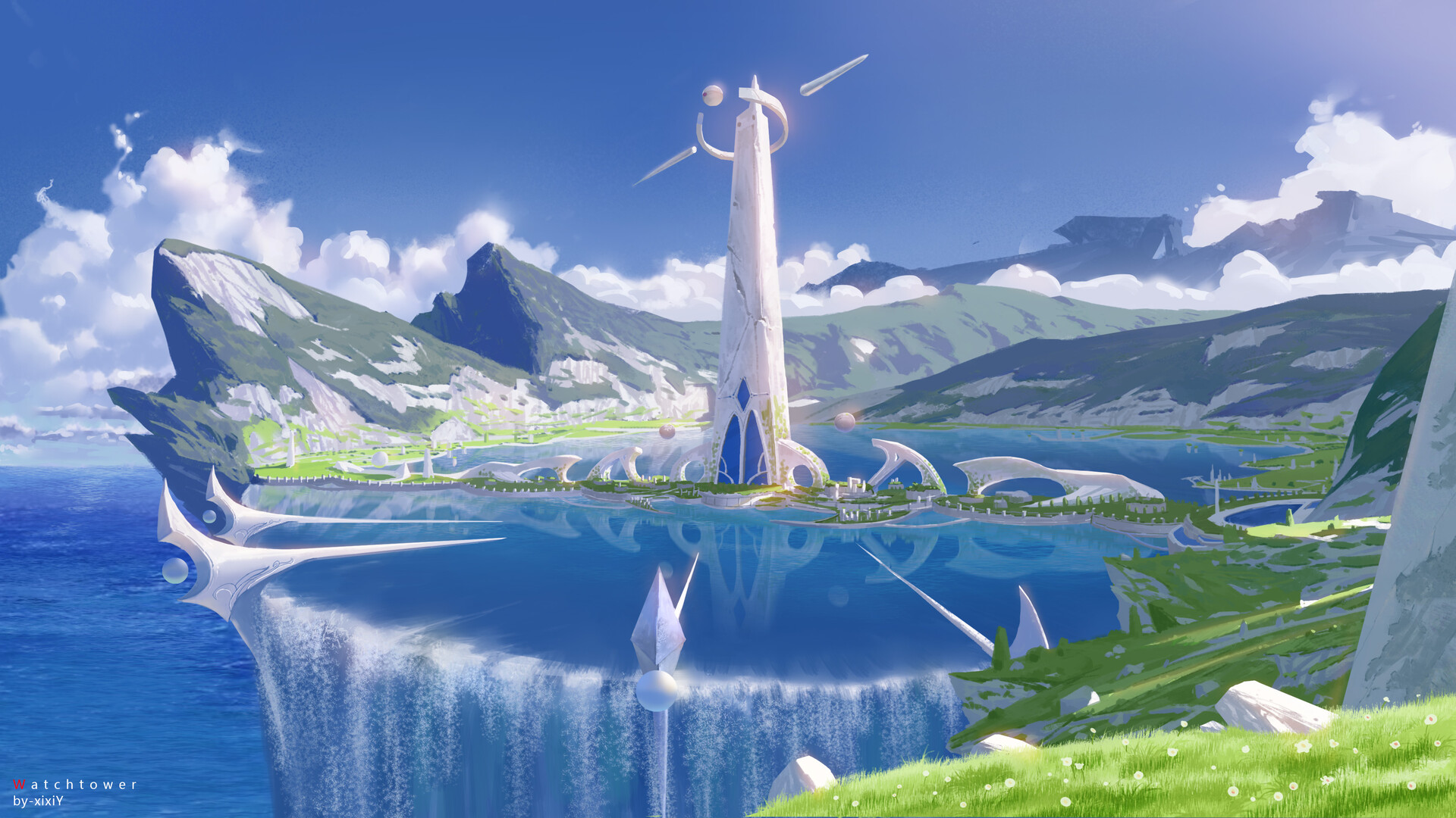 Digital Art Fantasy Art Environment Landscape Clouds Fantasy City Z 4 Zero 1920x1080