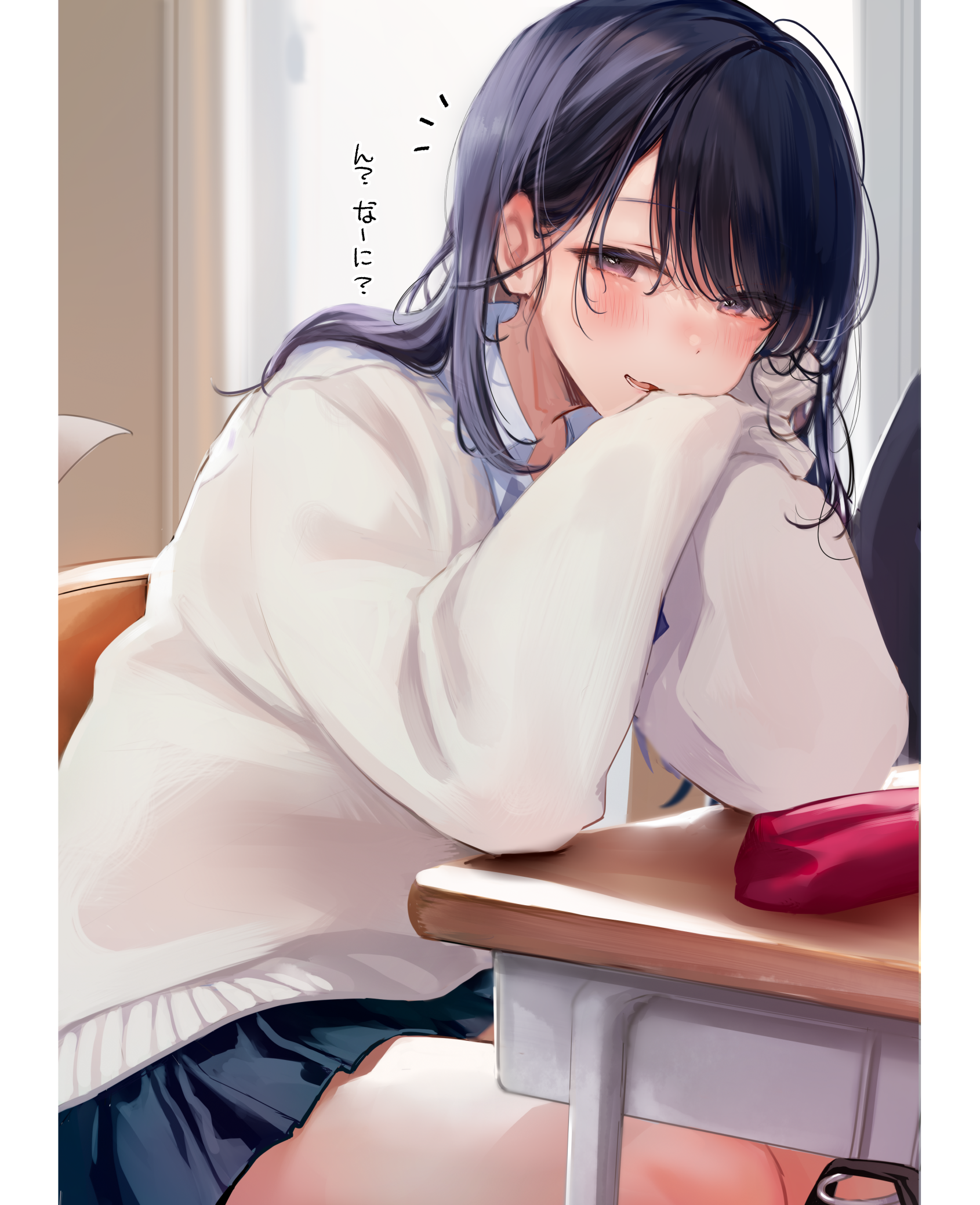 School Sister Fantasy Girl Anime Girls Blushing Classroom 1690x2078