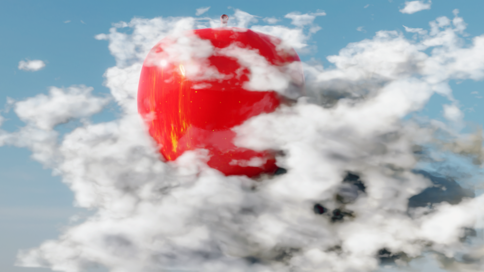 Red Apple Clouds Blender 3D Graphics 3D Abstract Abstract Fruit Sky 1920x1080