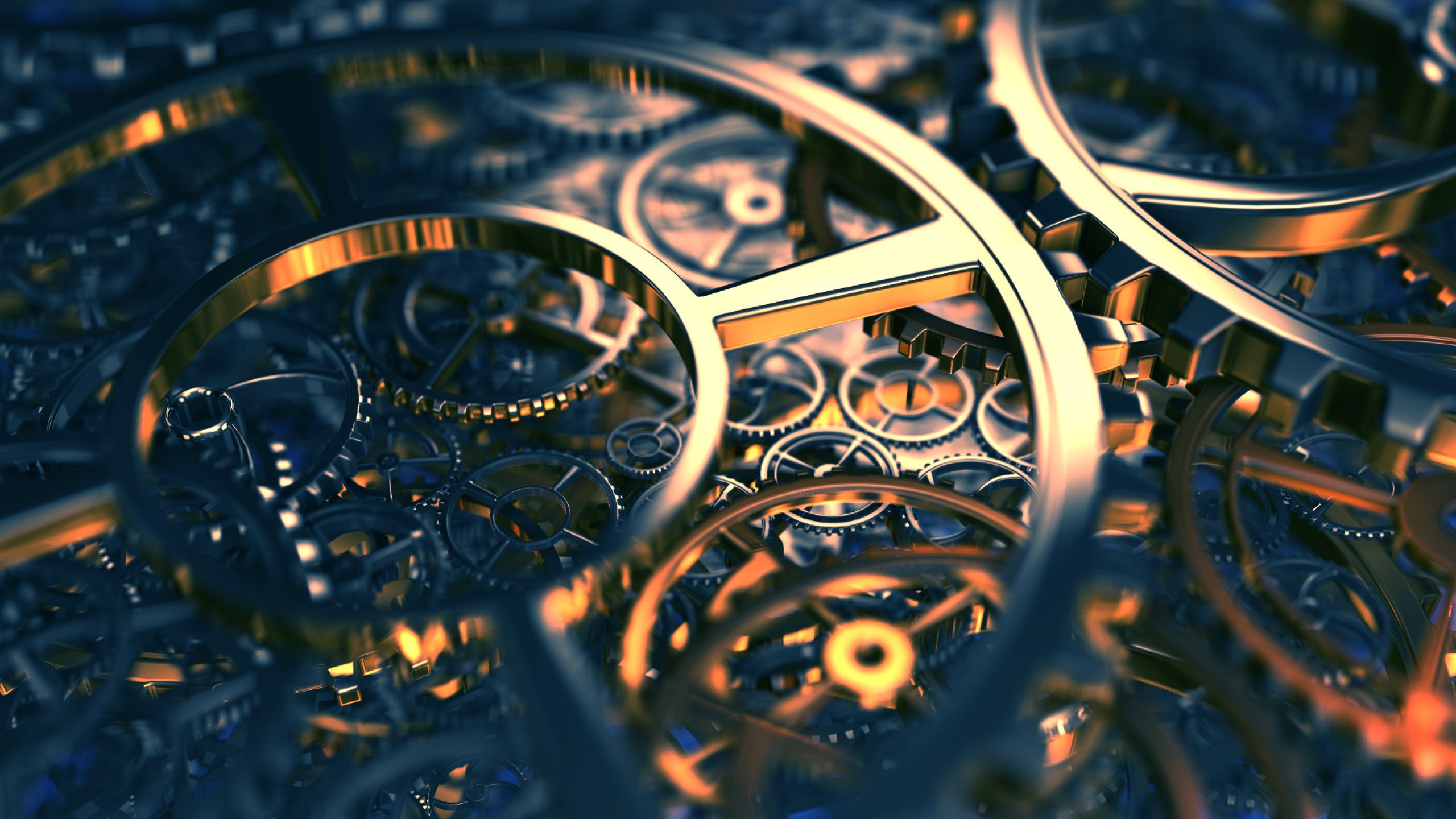 Gears Mechanics Clockwork Digital Art 2560x1440