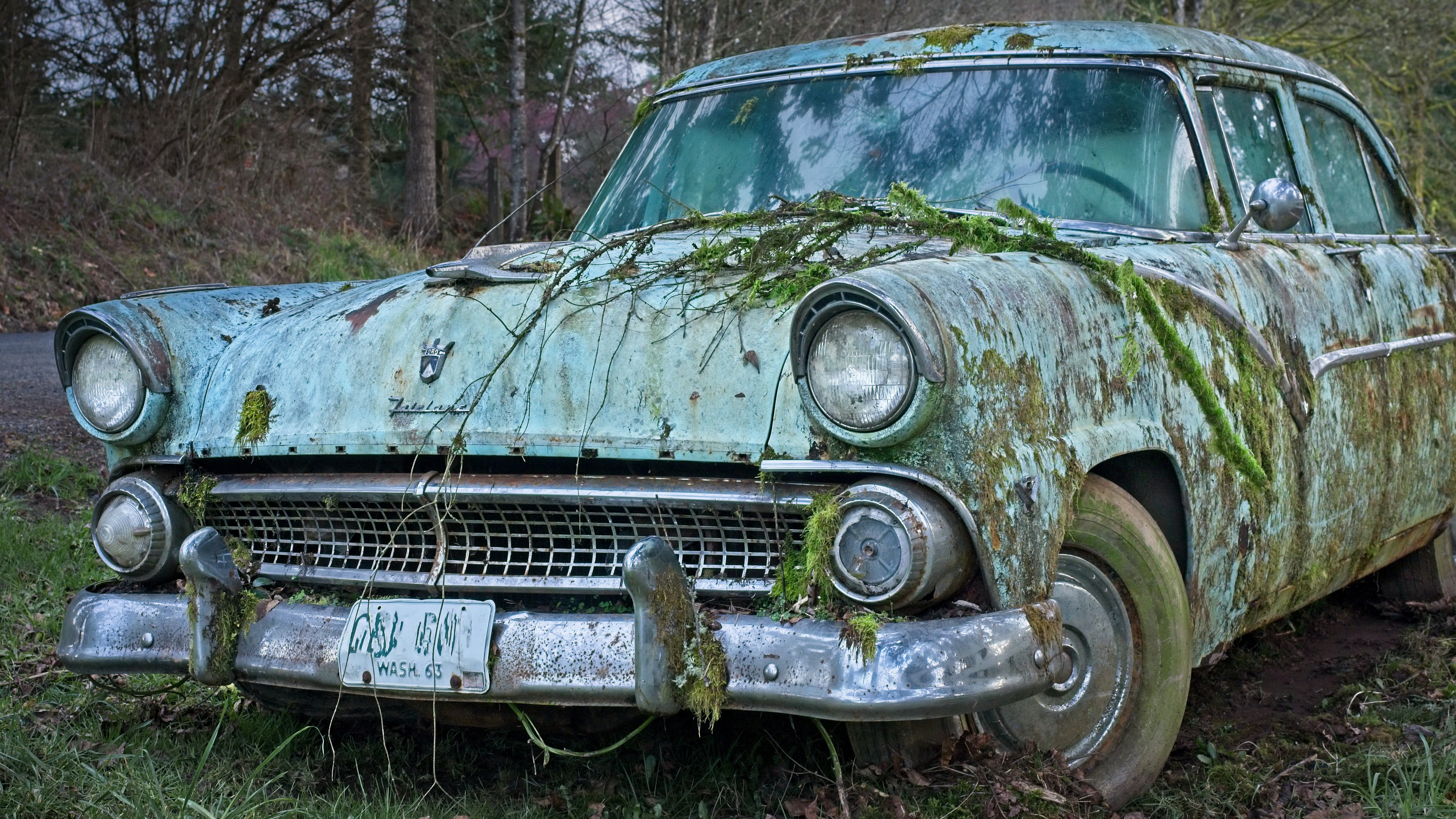 Car Vehicle Wreck Ford Outdoors Rust 3840x2160