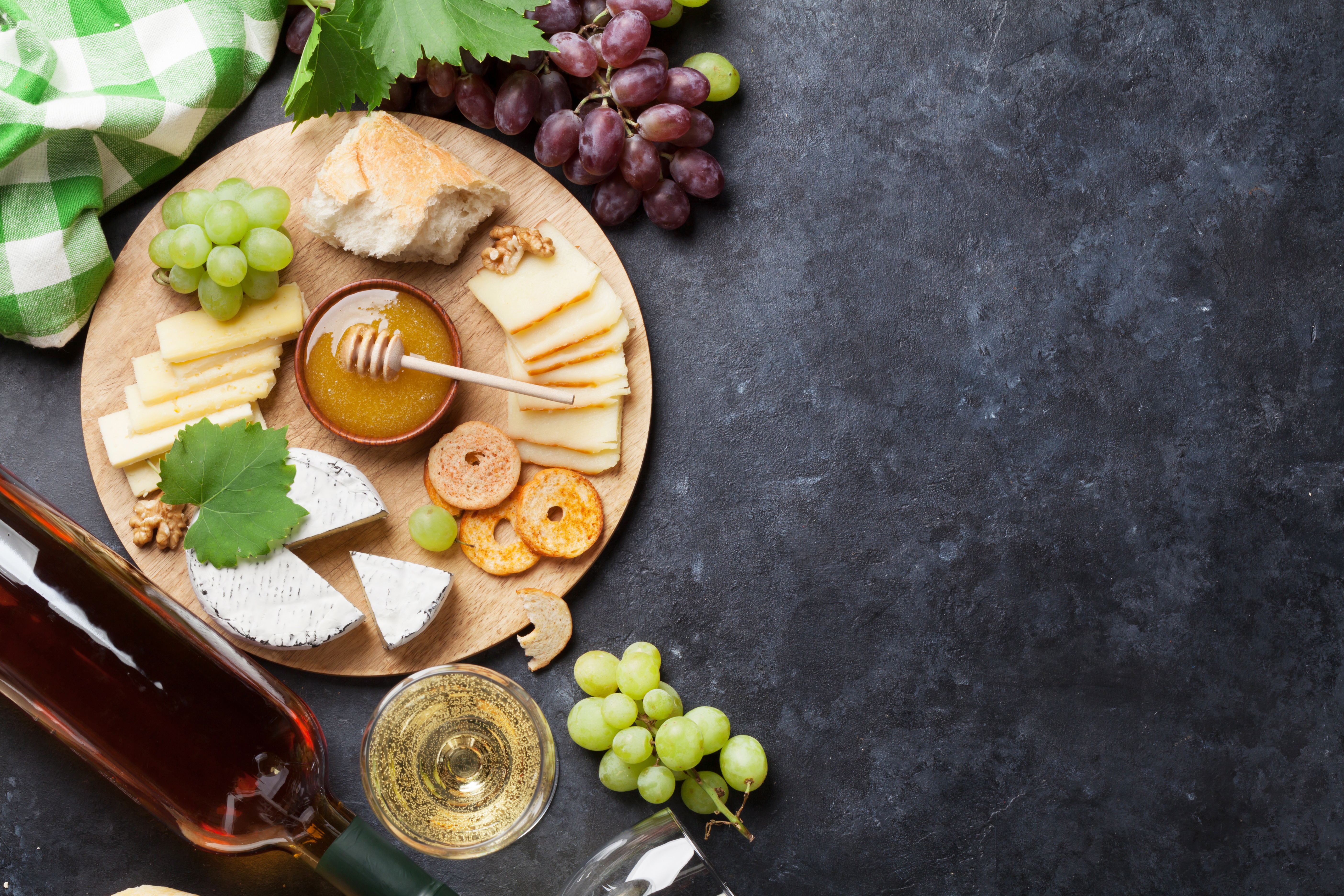Cheese Fruit Grapes Wine 5616x3744