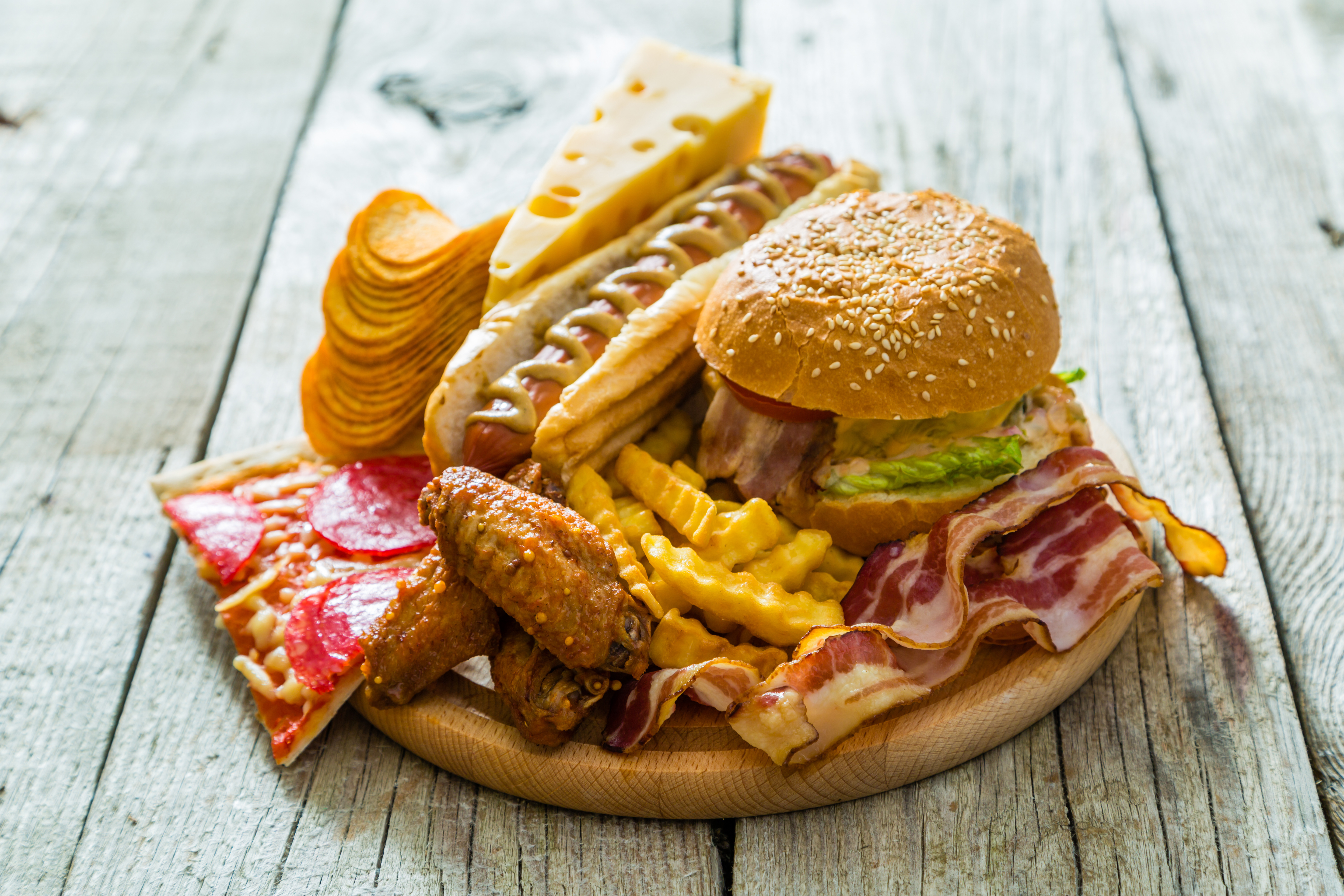 Pizza Burger Hot Dog French Fries Cheese Meat 5760x3840