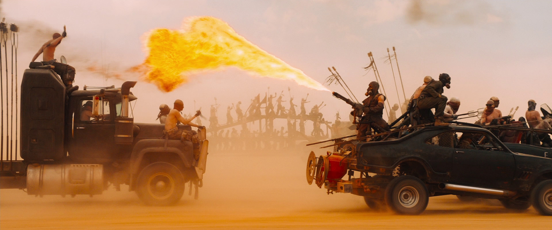 Mad Max Fury Road Movies Film Stills Flamethrowers Truck Car Vehicle Gas Masks Mad Max 1920x800