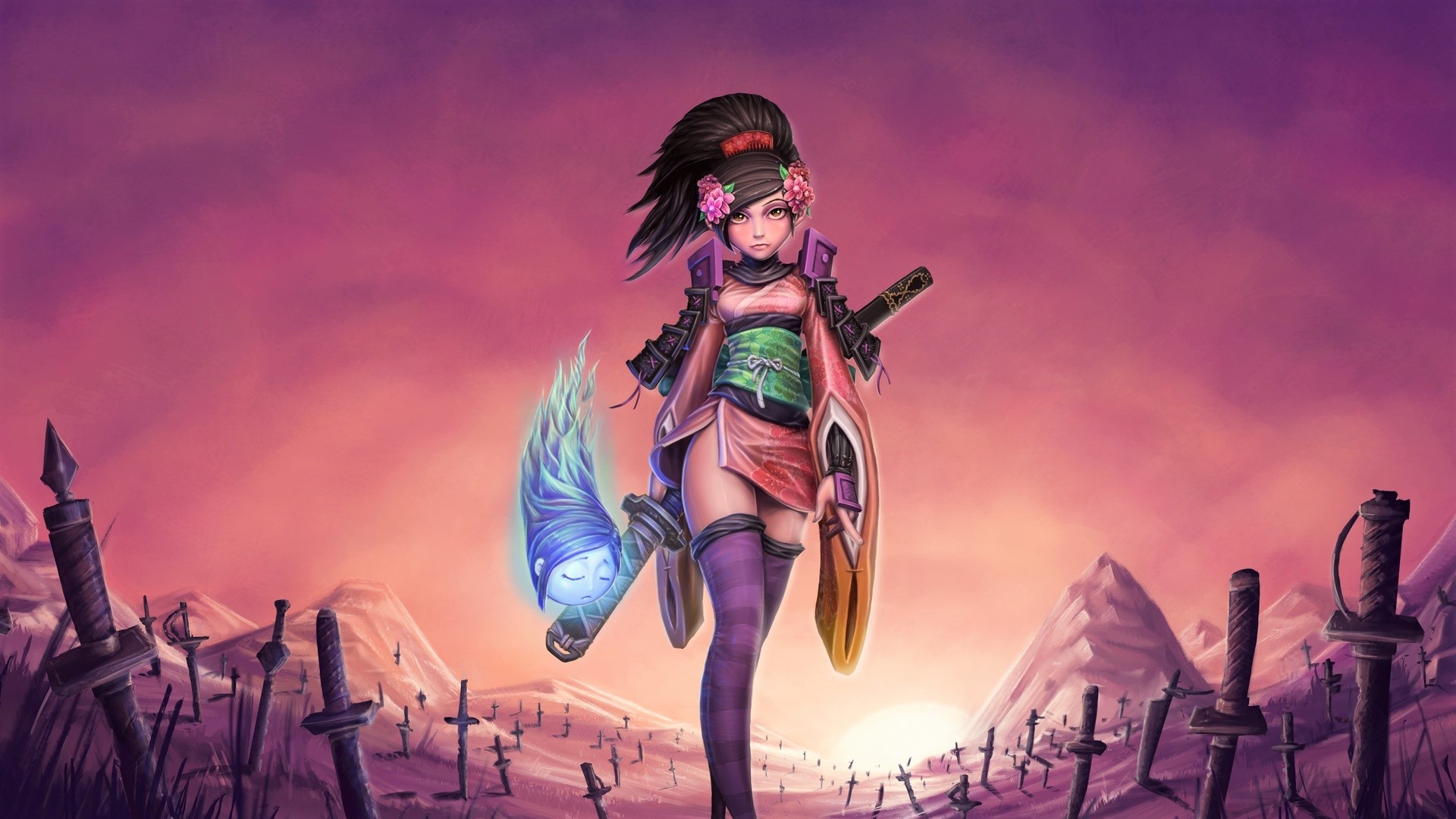 Anime Girl Woman Warrior Warrior Spirit Samurai 1920x1080