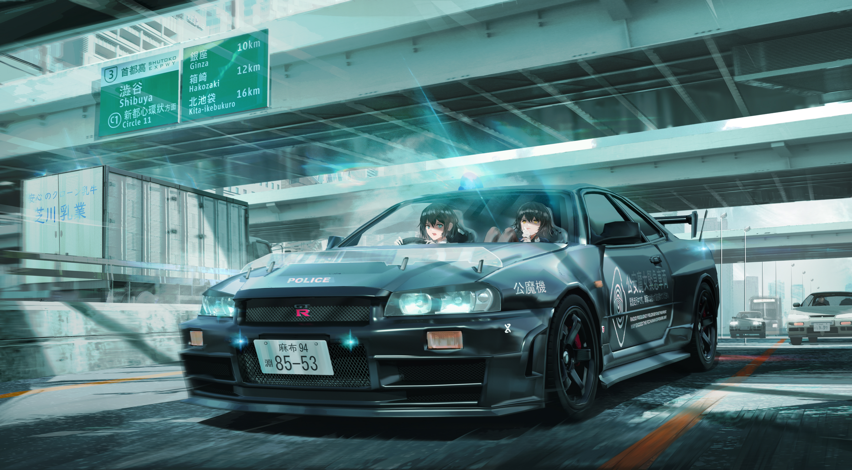 Anime Girls Original Characters Car SWAV Nissan GT R 2952x1630