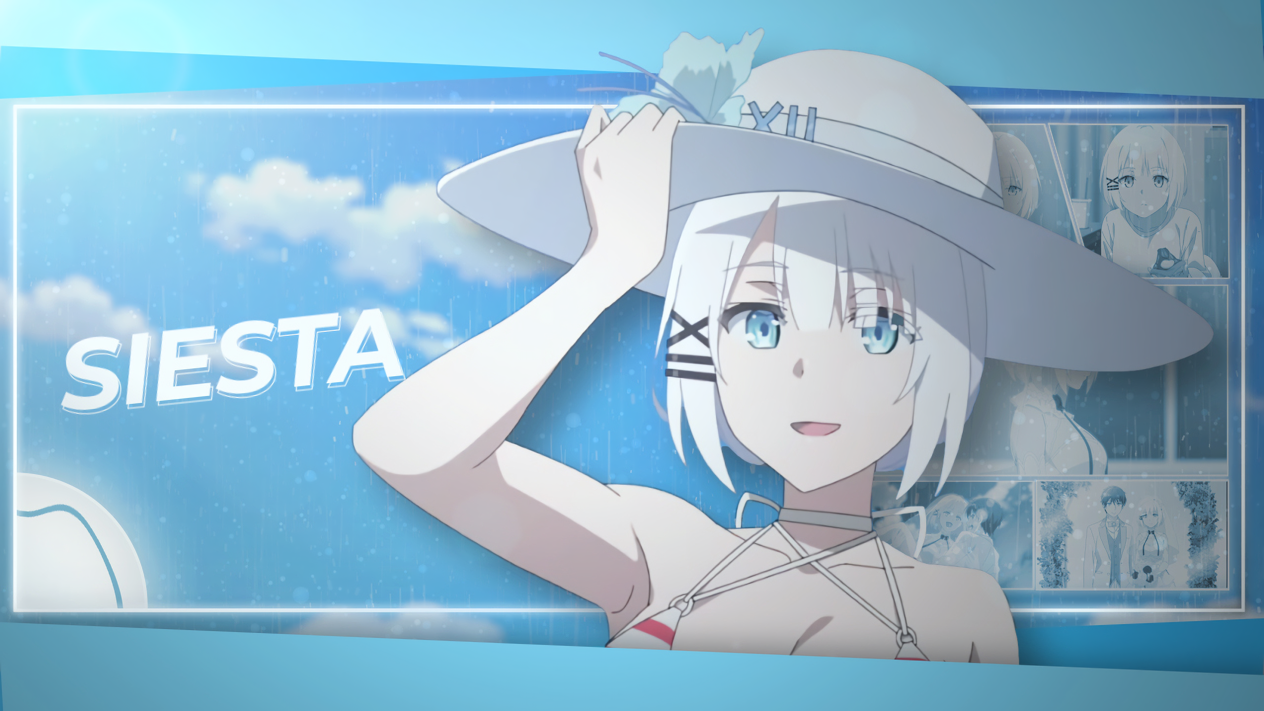 Anime Girls Siesta Tantei Wa Mou Shindeiru Short Hair Blue Eyes White Hair Blue White Skin Anime Boa 2560x1440