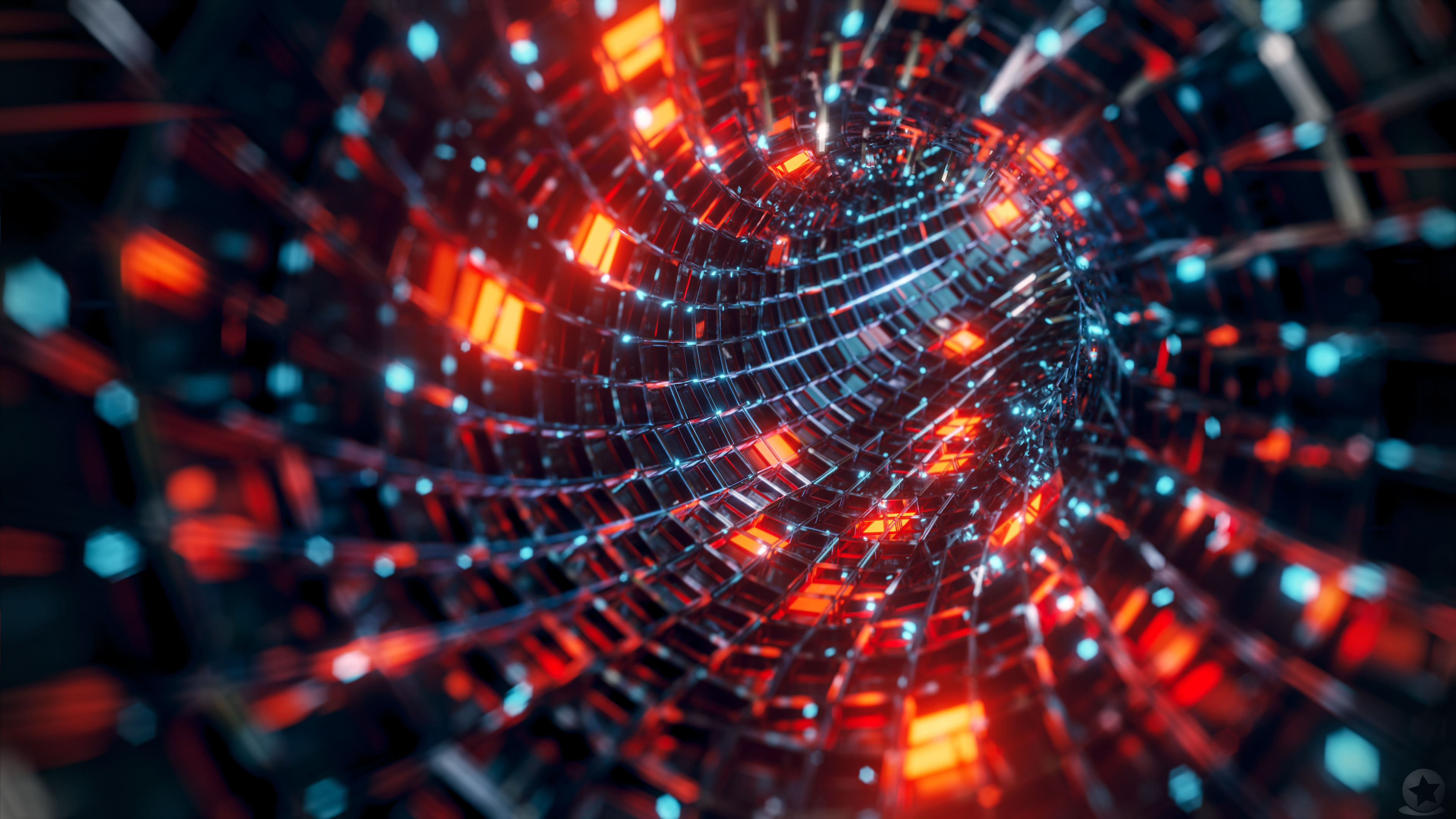 Tunnel Abstract Tech Curved Science Fiction Metal Grid Luminosity Tubes Blender 3840x2160