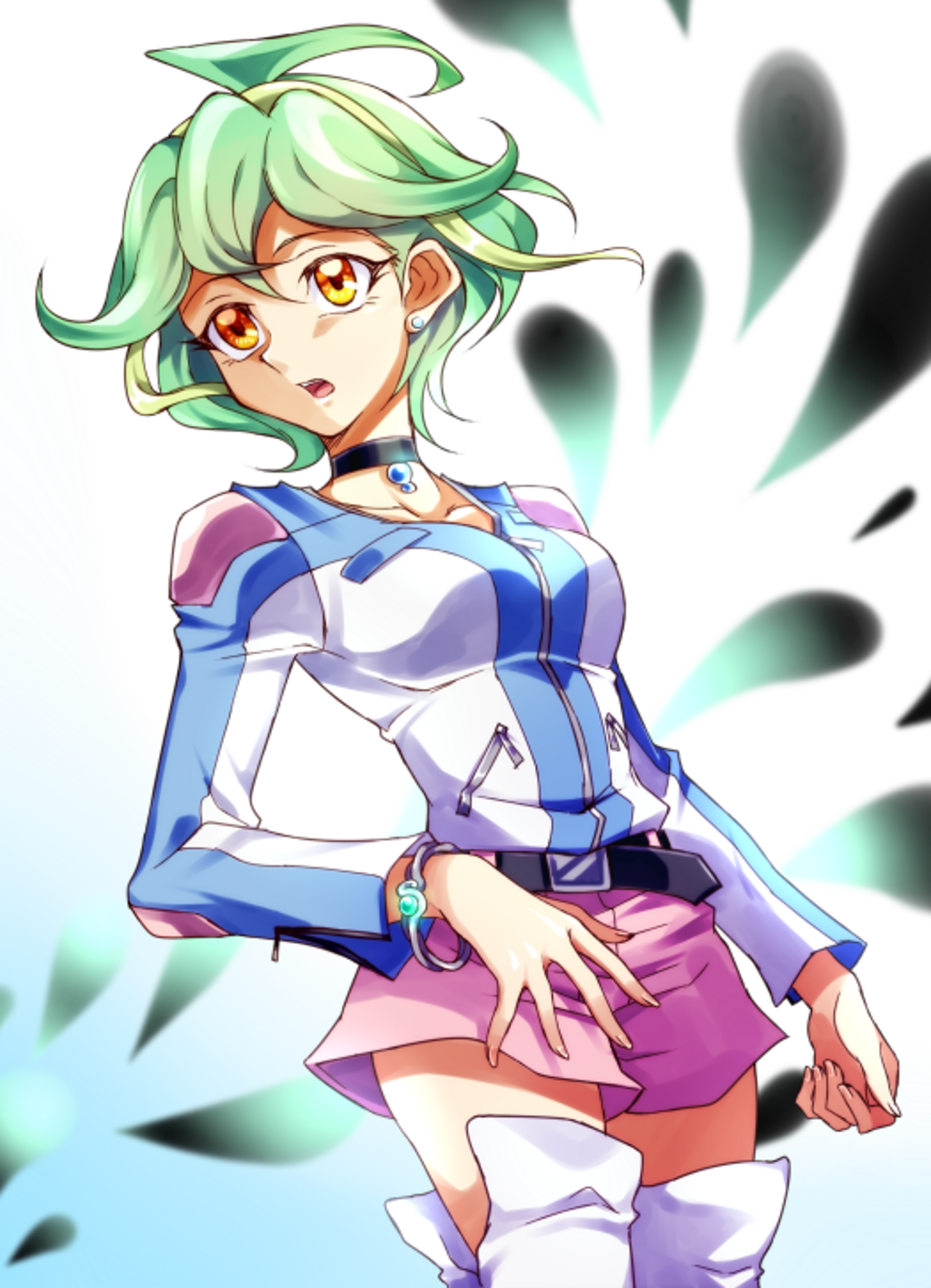 Anime Anime Girls Yu Gi Oh Yu Gi Oh Arc V Rin Yu Gi Oh Ahoge Green Hair Jacket Artwork Digital 