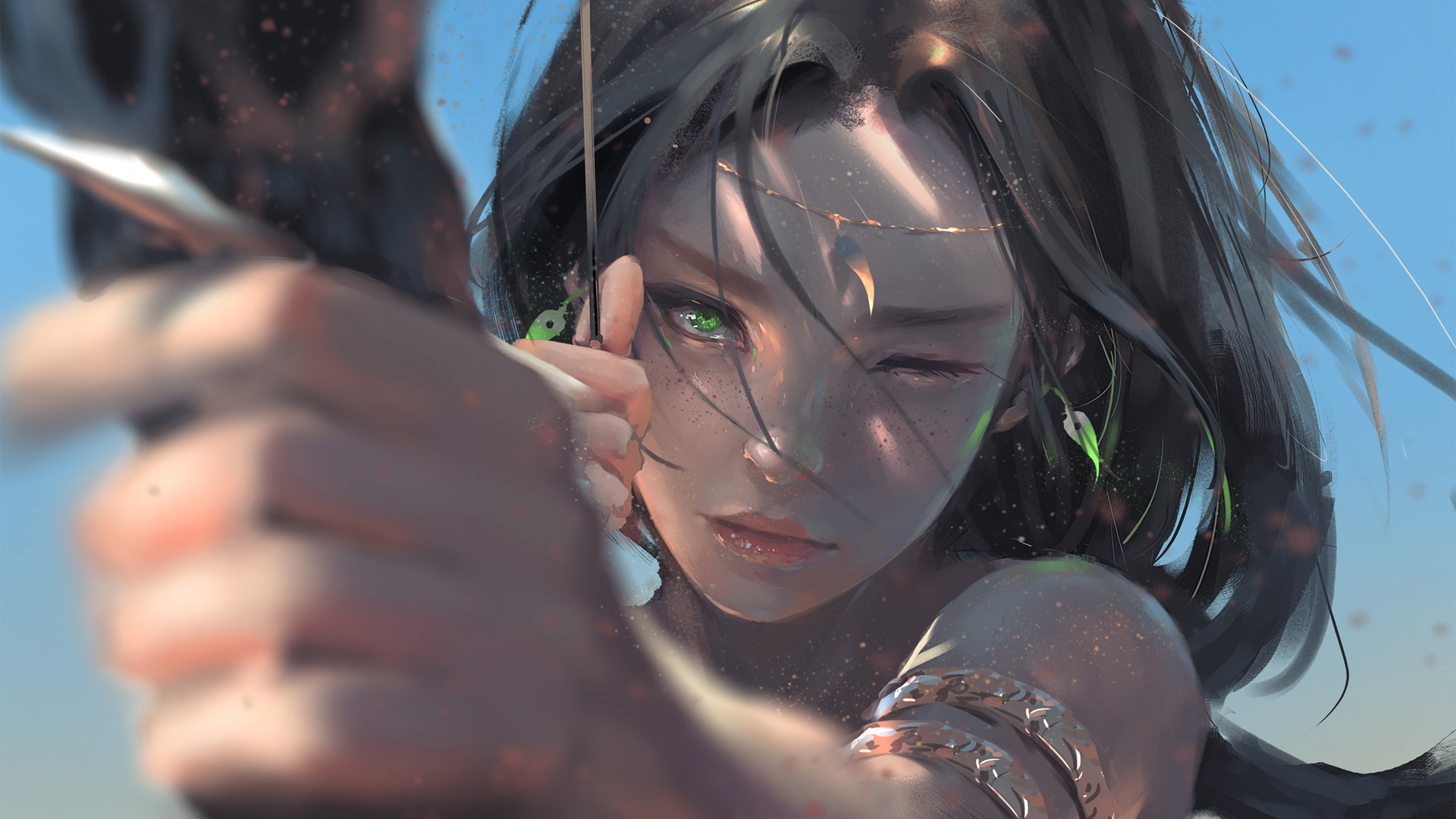 Girl Warrior Anime Painting High Contrast WLOP 1920x1080