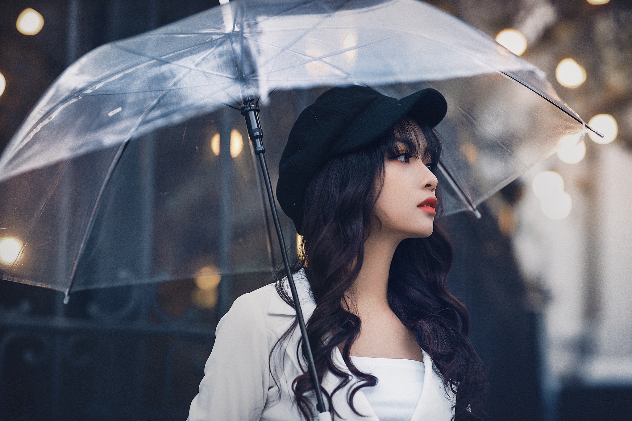 Woman Model Girl Umbrella Black Hair Cap 2048x1365