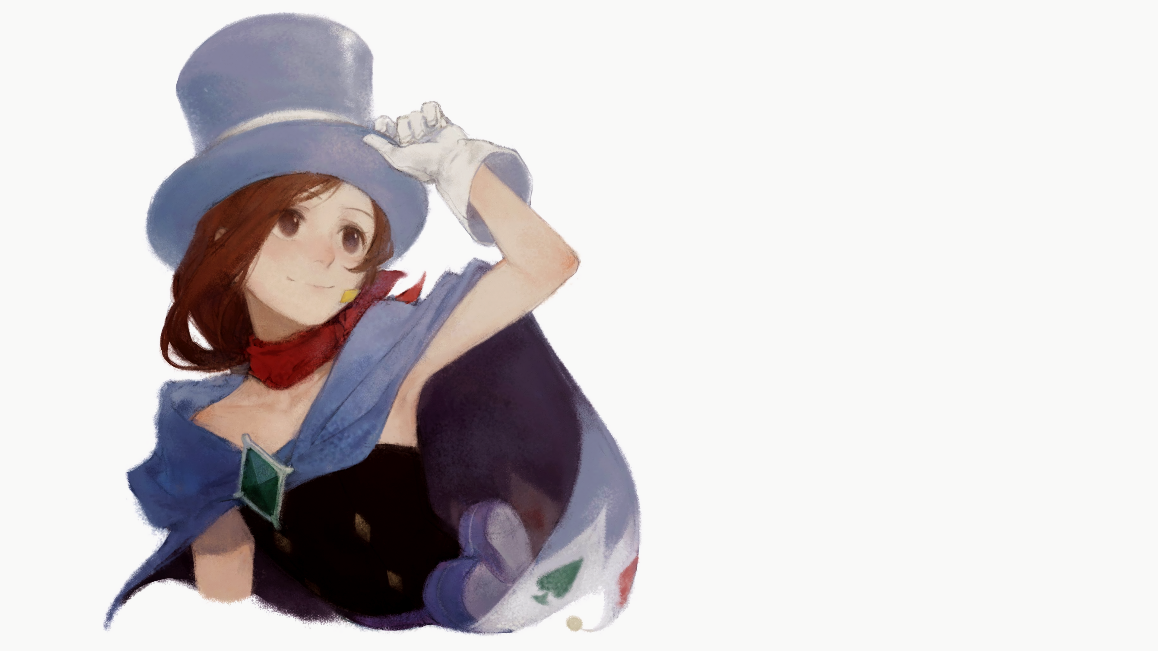 Trucy Wright Ace Attorney Top Hat Cape Ascot Brunette Gloves Watercolor Video Games Video Game Girls 3840x2160