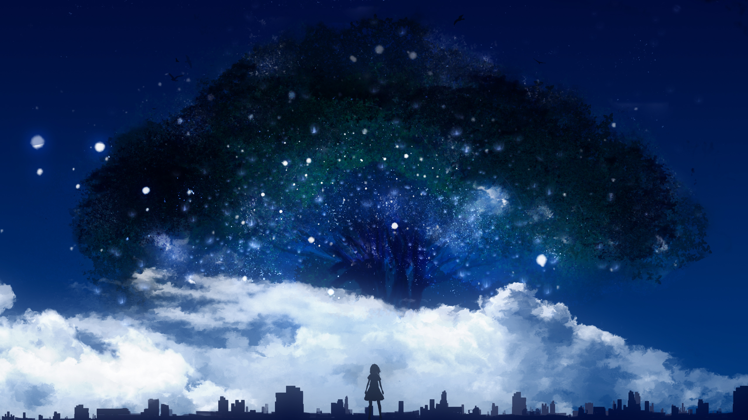 Tree City Sky Cloud Light 2560x1440