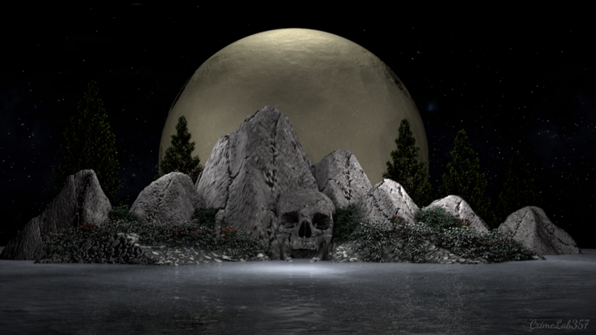 Landscape 3D Graphics Watermarked Moon Artist 1920x1080