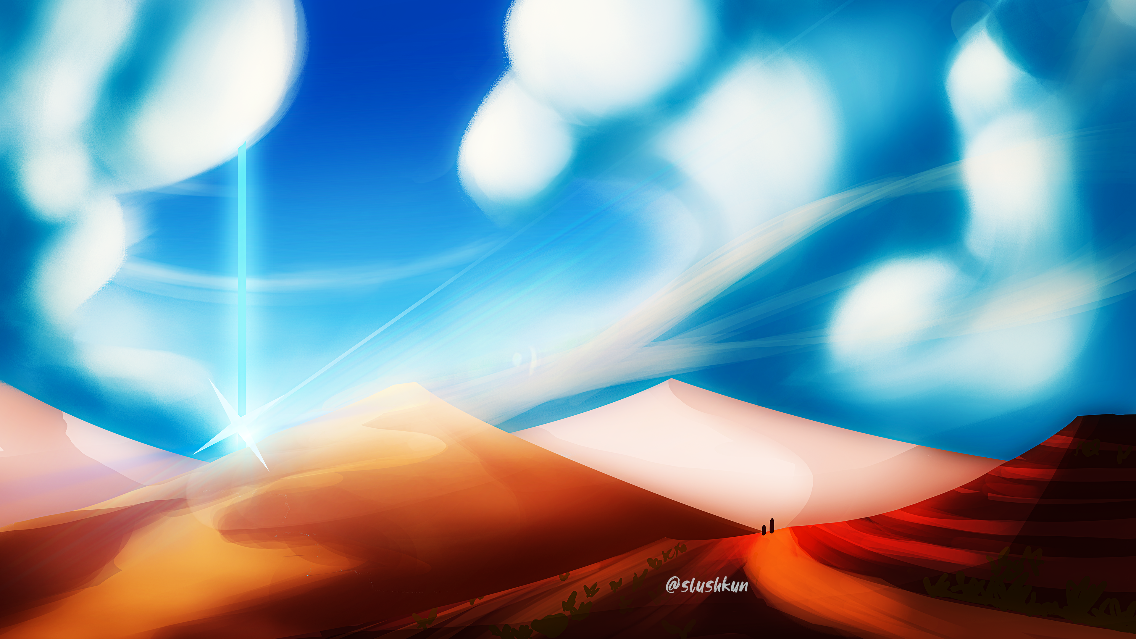 Desert Dunes Sky Lens Flare Clouds 3840x2160