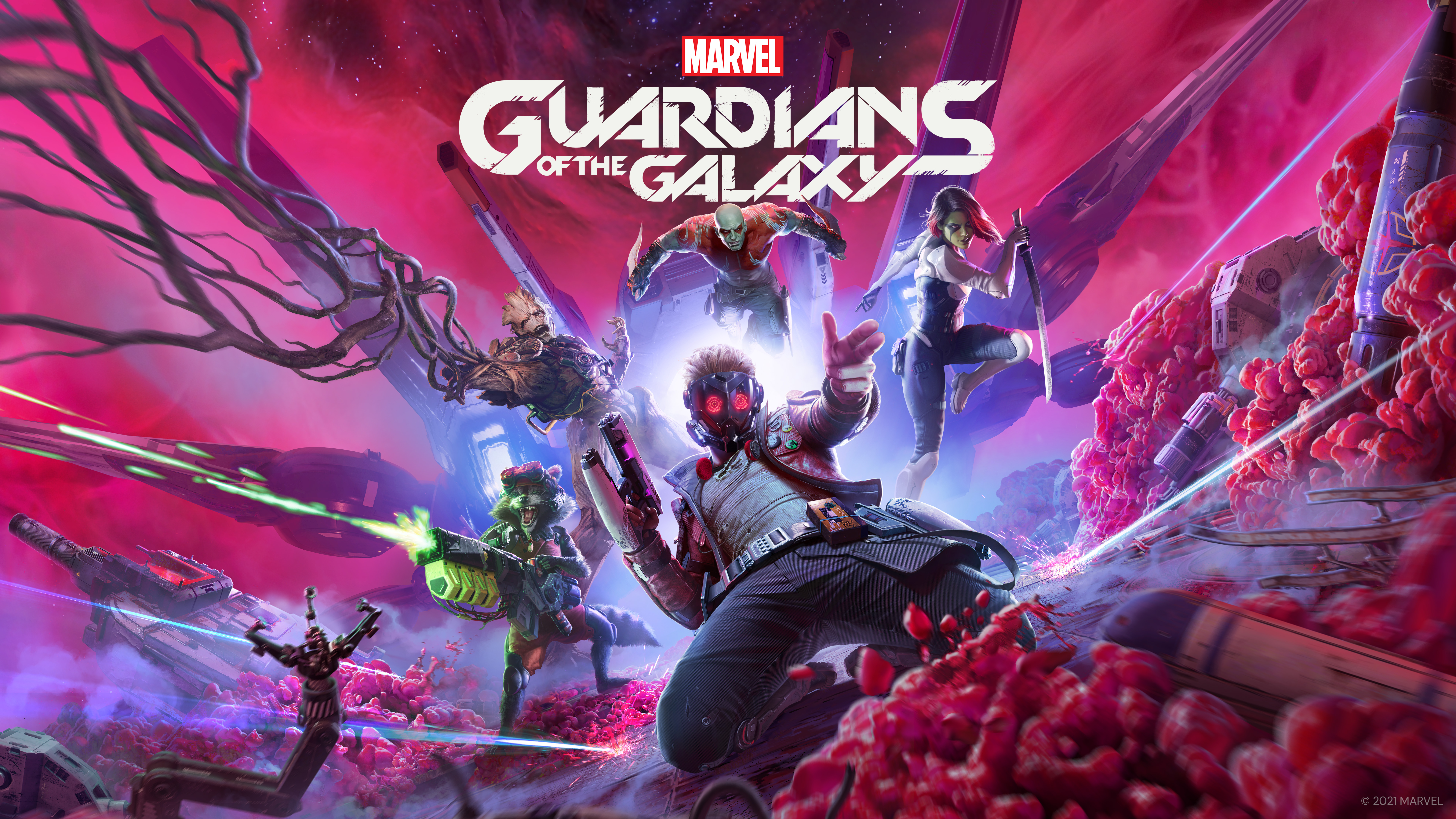 Guardians Of The Galaxy Game Marvel Comics Star Lord Gamora Drax The  Destroyer Groot Rocket Raccoon Wallpaper - Resolution:7680x4320 -  ID:1223845 