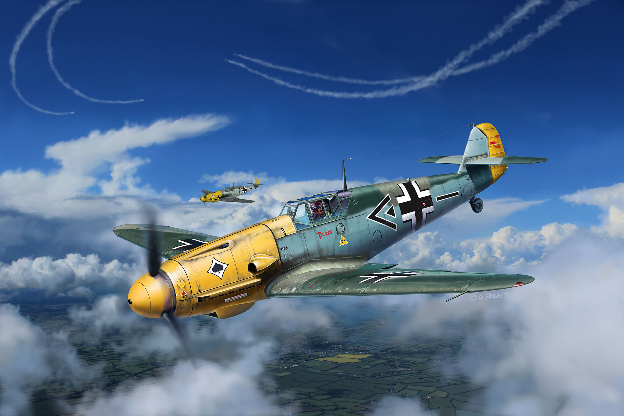 World War Ii Airplane Painting Messerschmitt Bf 109 2048x1365