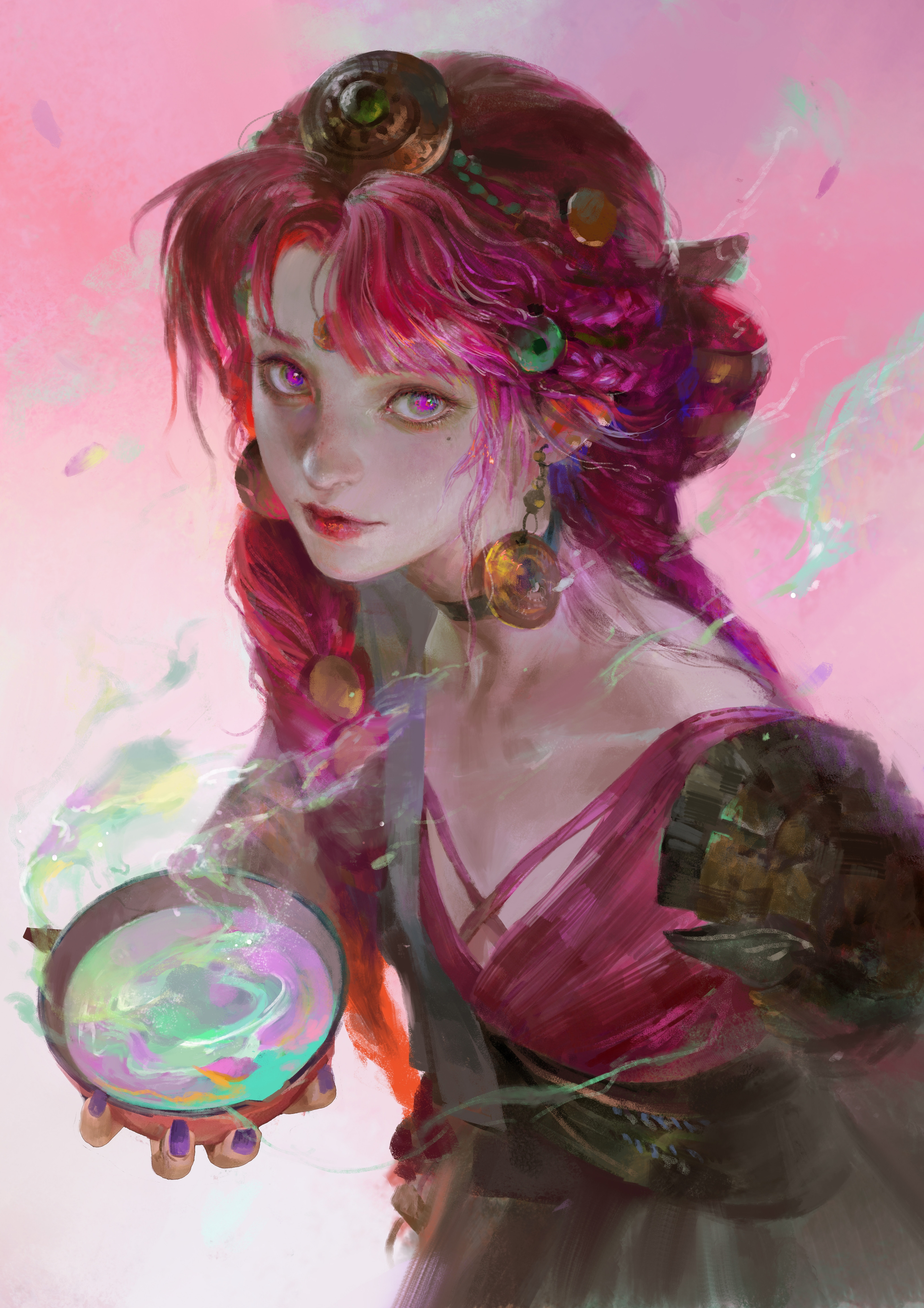 Tea Me Fantasy Art Fantasy Girl Looking At Viewer Redhead Red Lipstick Artwork Women 3254x4608