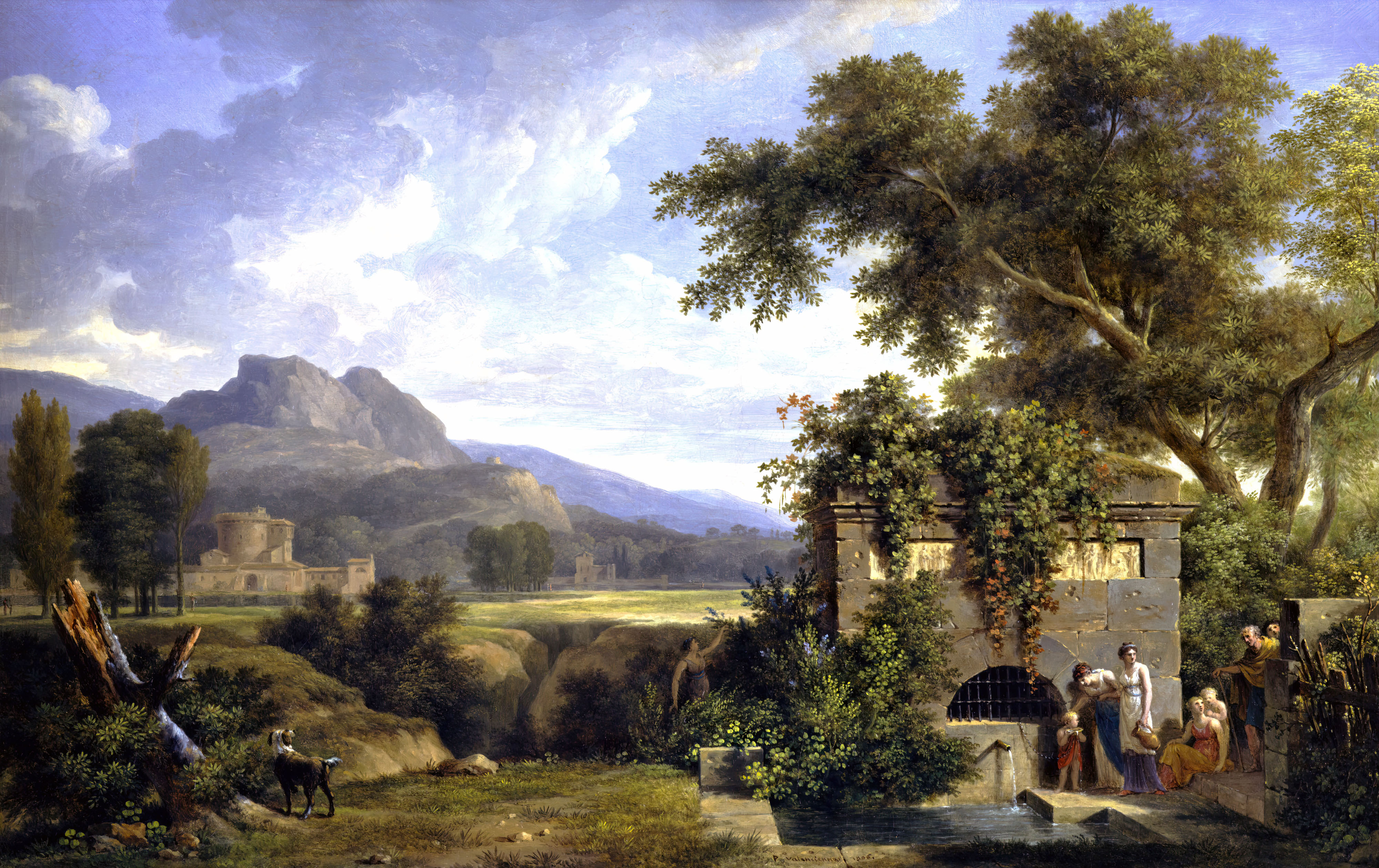 Classical Landscape With Figures Drinking By A Fountain Pierre Henri De Valenciennes Fantasy Archite 4000x2519