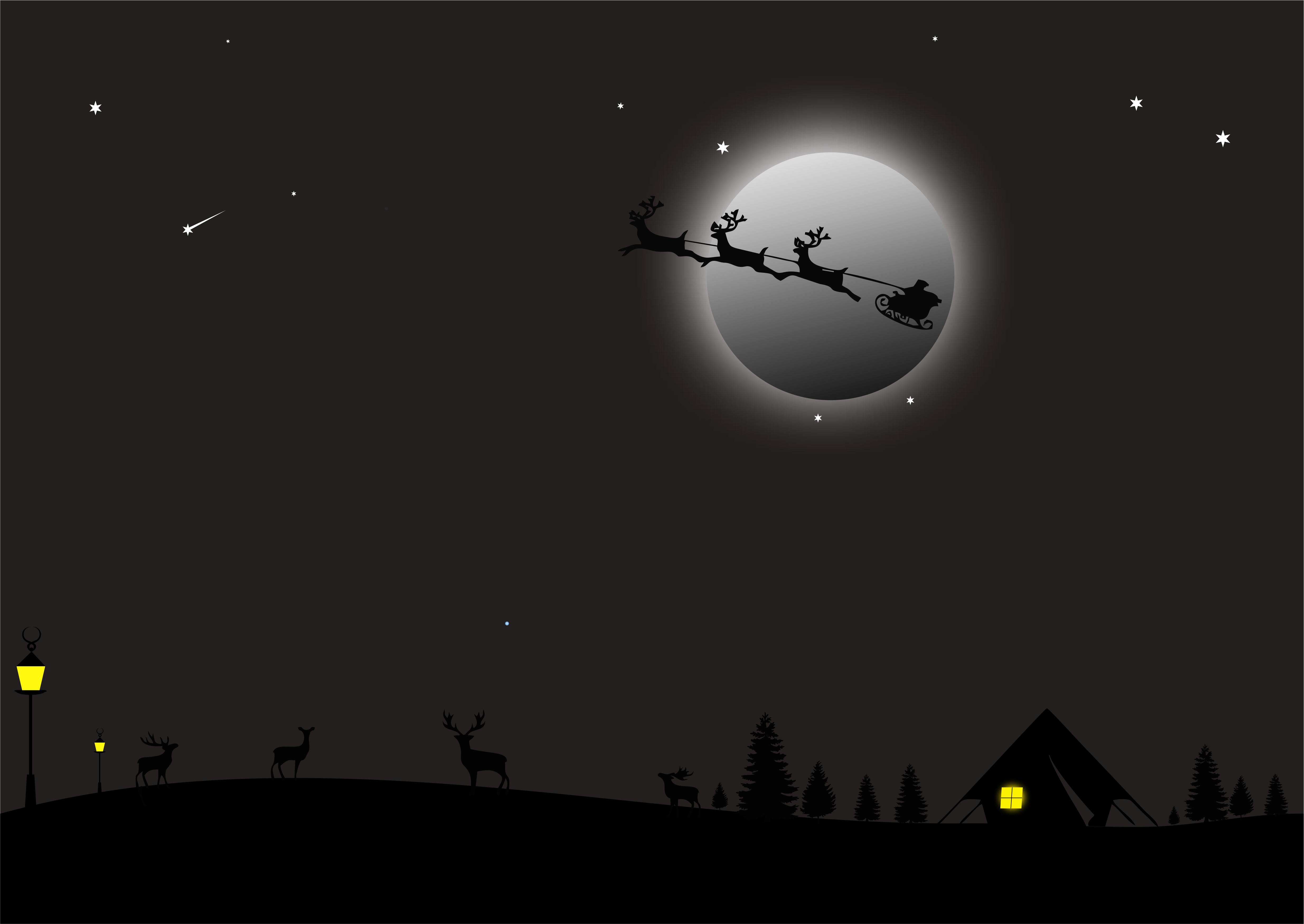 Sleigh Moon Santa Night Reindeer 4939x3499