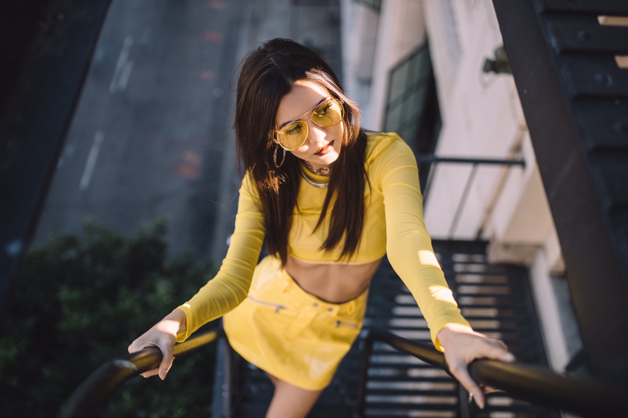 Victoria Justice Women Actress Singer Brunette Dark Hair Latinas Women With Shades Yellow Clothing U 1280x853