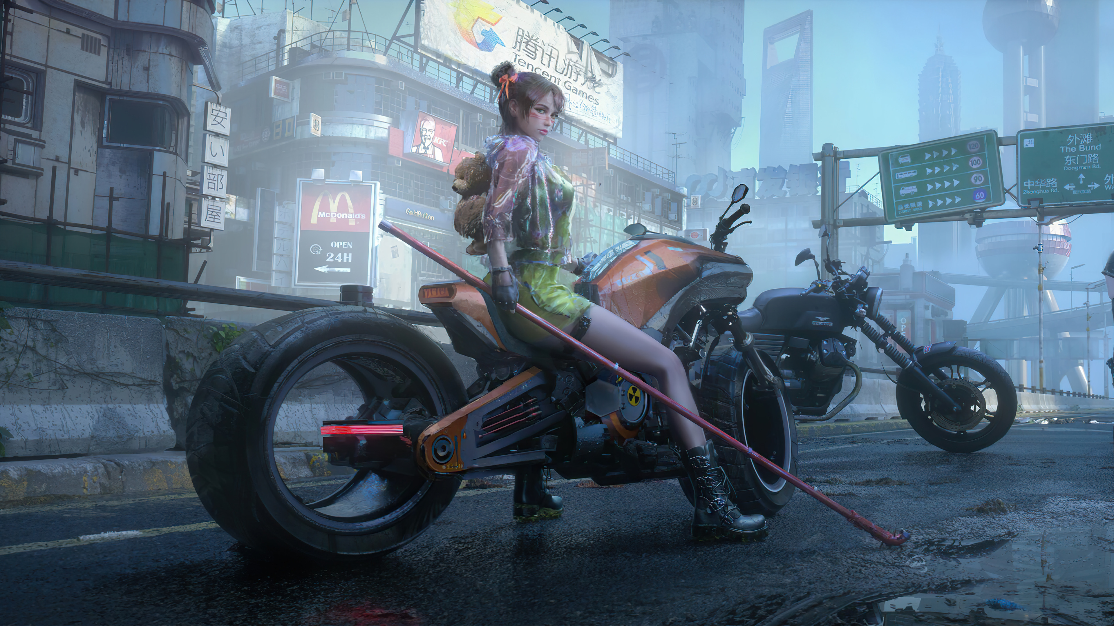 Artwork Women Science Fiction Motorcycle Cyberpunk 3840x2160