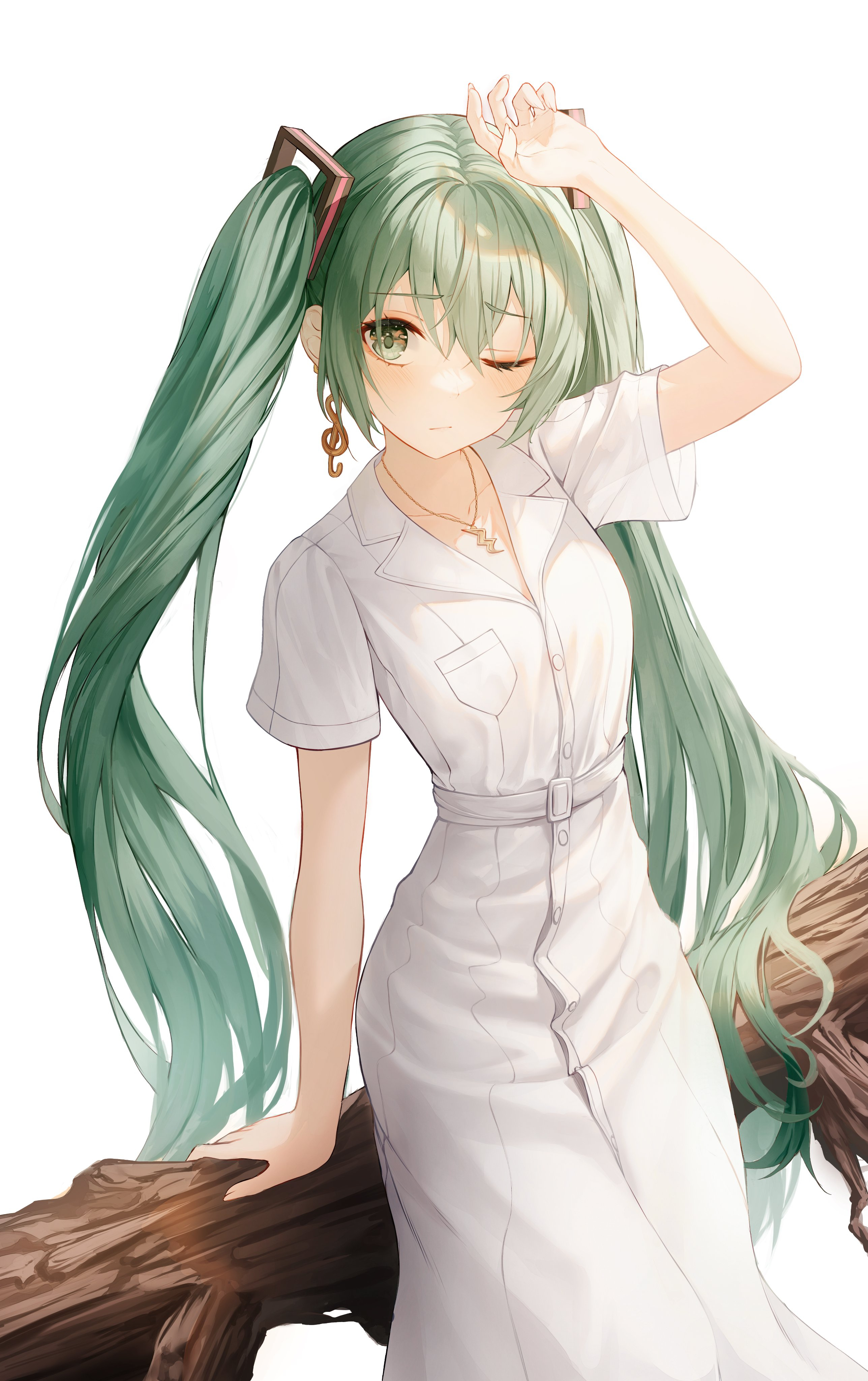 Anime Anime Girls Vocaloid Hatsune Miku Vertical Kerno Twintails One Eye Closed Dress 2575x4096