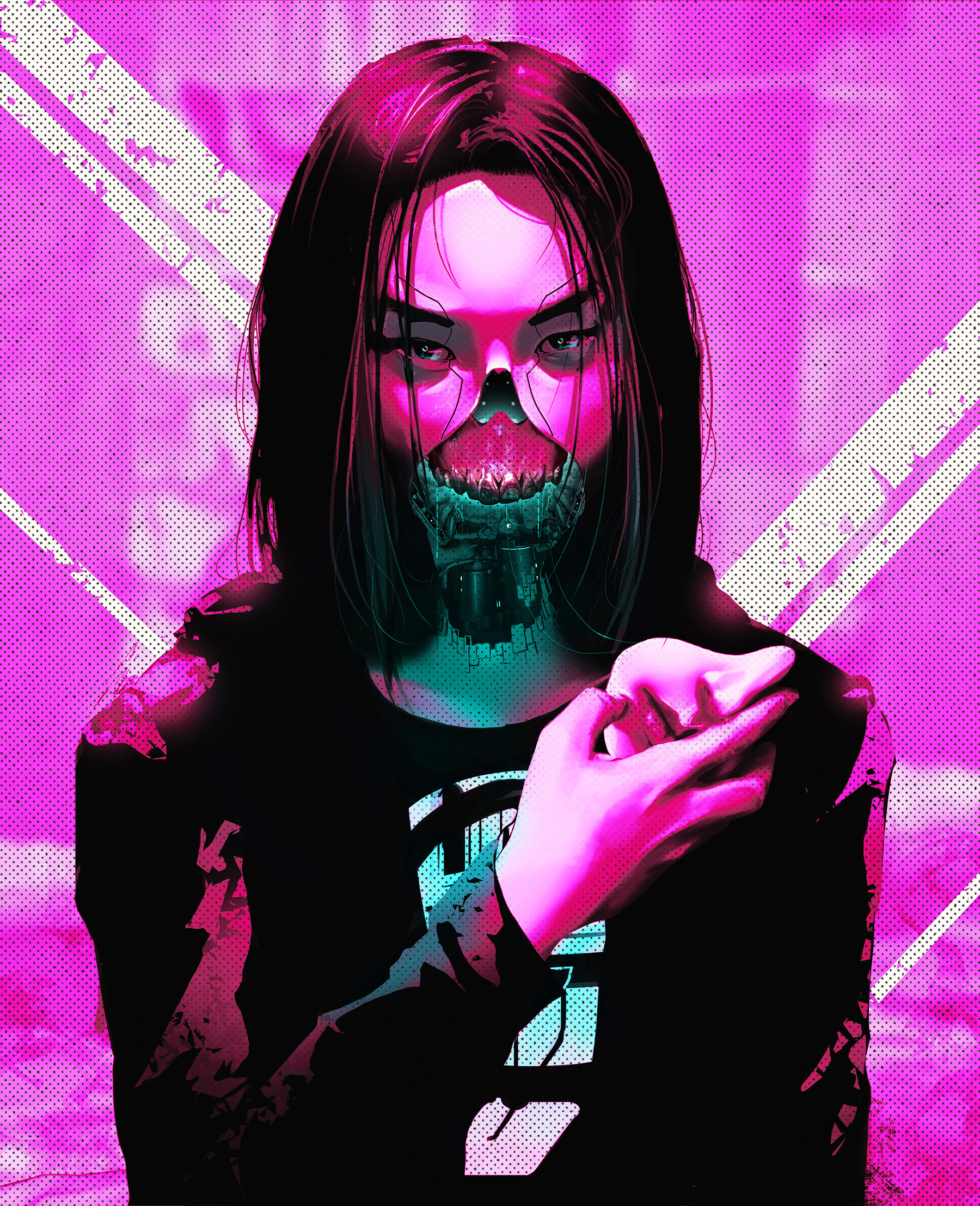 Rashed AlAkroka Artwork Pink Face Drawing Pink Background Women Cyborg Portrait Display Cyberpunk Di 1800x2215